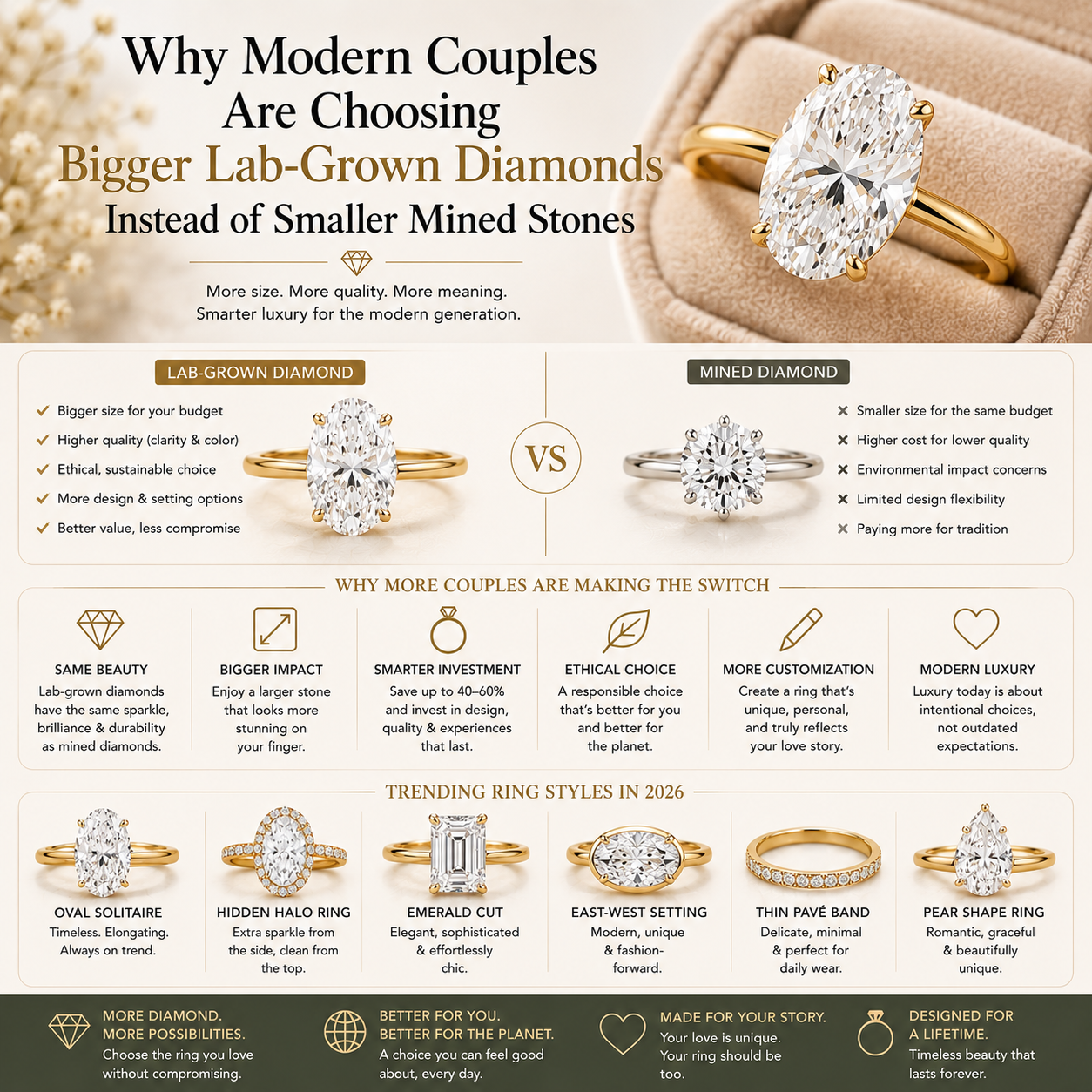 Why Modern Couples Are Choosing Bigger Lab-Grown Diamonds Instead of Smaller Mined Stones