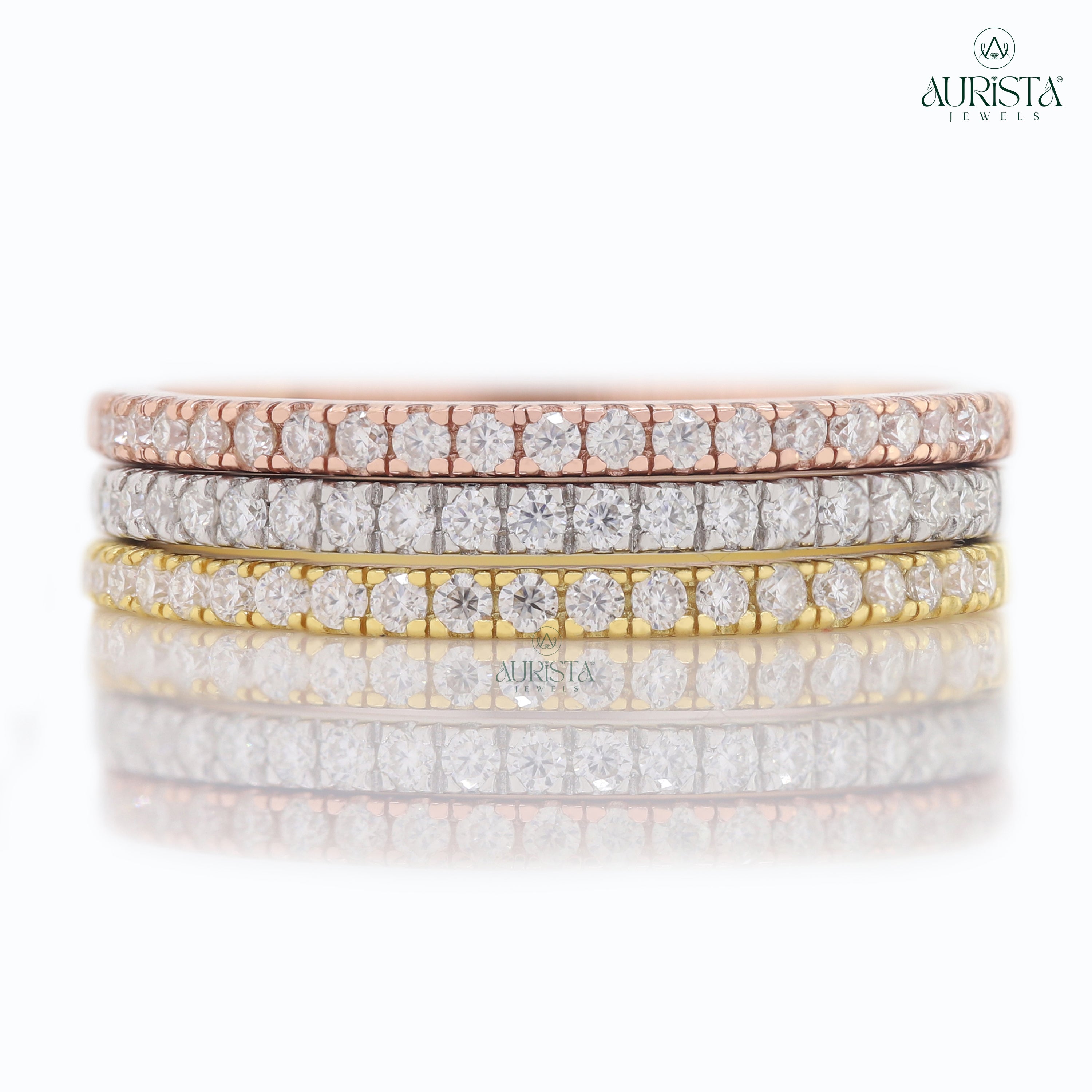 Pure Glow- White,Rose and Yellow Gold Band with Round Diamond