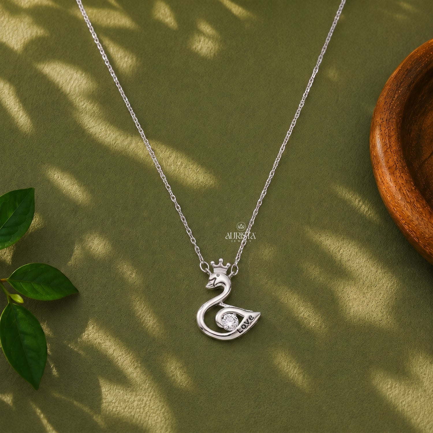 Swan Moissanite Pendant, Silver Love Necklace, Dainty Crown Swan Diamond Jewelry Gift