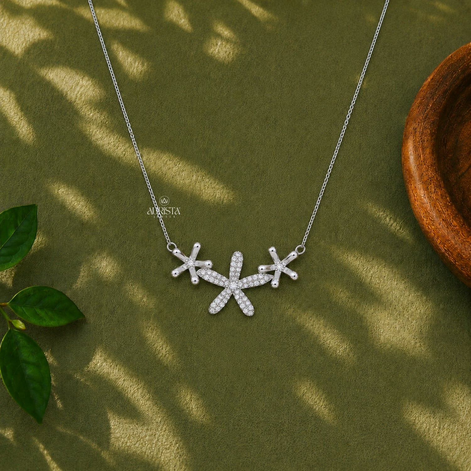 Moissanite Starburst Necklace, Silver Floral Pendant, Dainty Diamond Cluster Jewelry