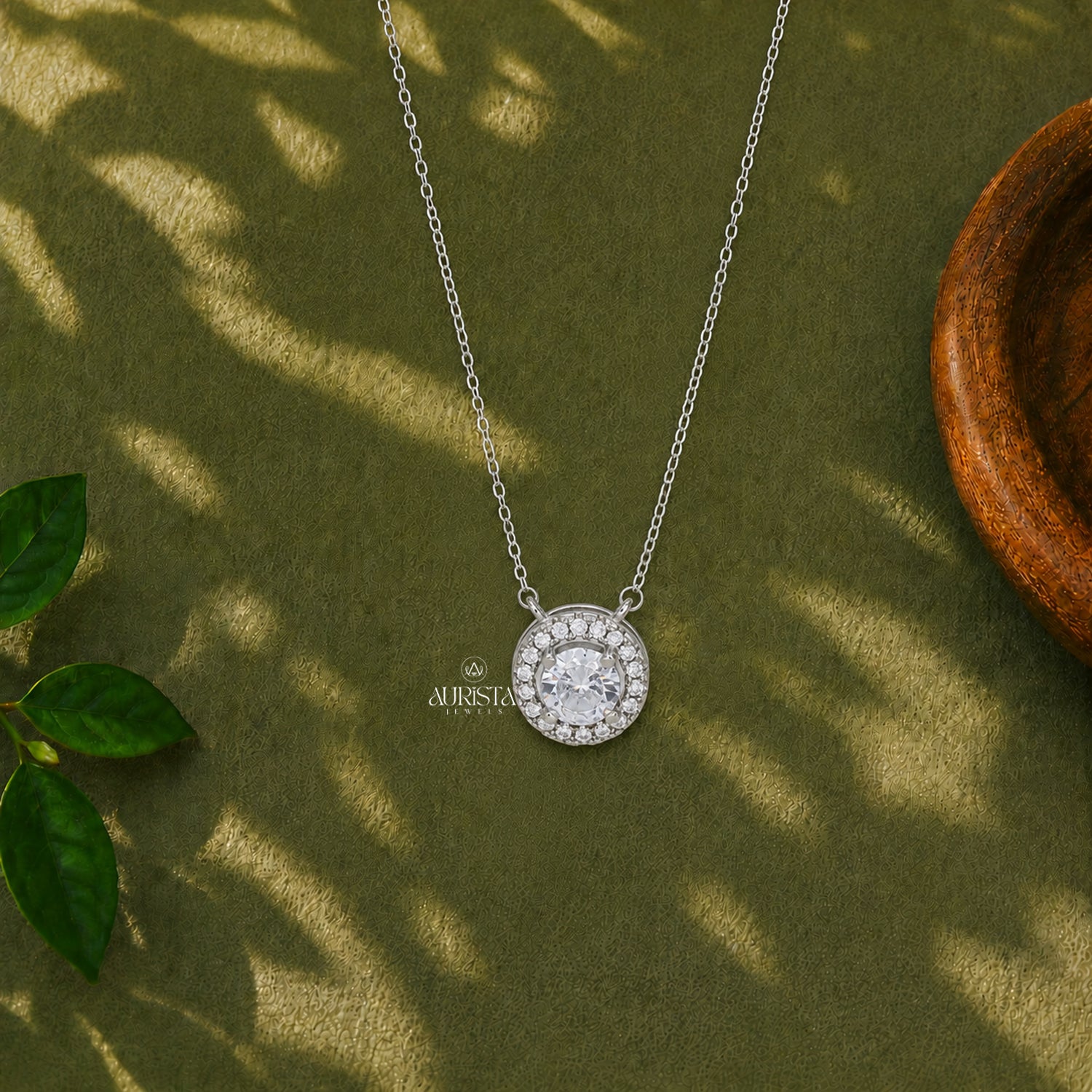 Round Moissanite Halo Pendant, Silver Diamond Necklace, Minimalist Bridal Jewelry Gift