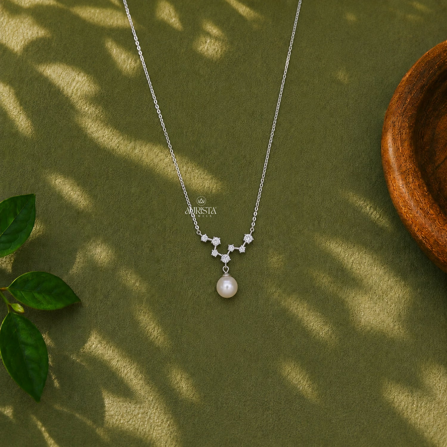 Pearl and Moissanite Necklace, Dainty Silver Floral Pendant, Minimalist Bridal Gift