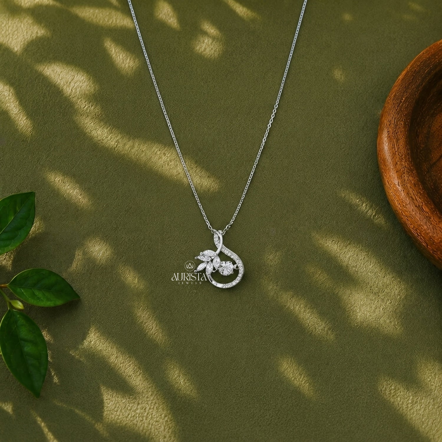 Floral Moissanite Necklace Silver Leaf Pendant Dainty Solitaire Jewelry Gift For Her