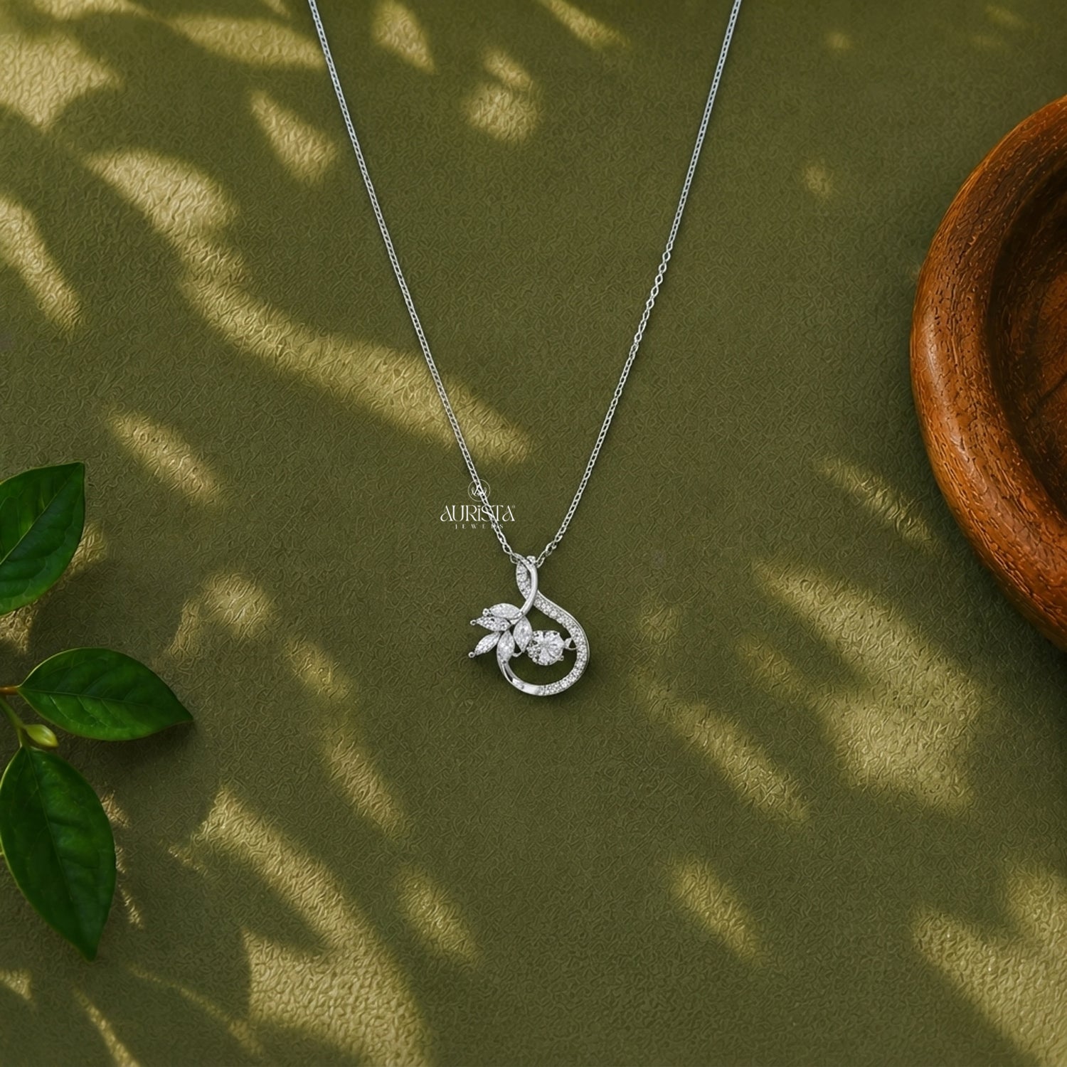 Floral Moissanite Necklace Silver Leaf Pendant Dainty Solitaire Jewelry Gift For Her