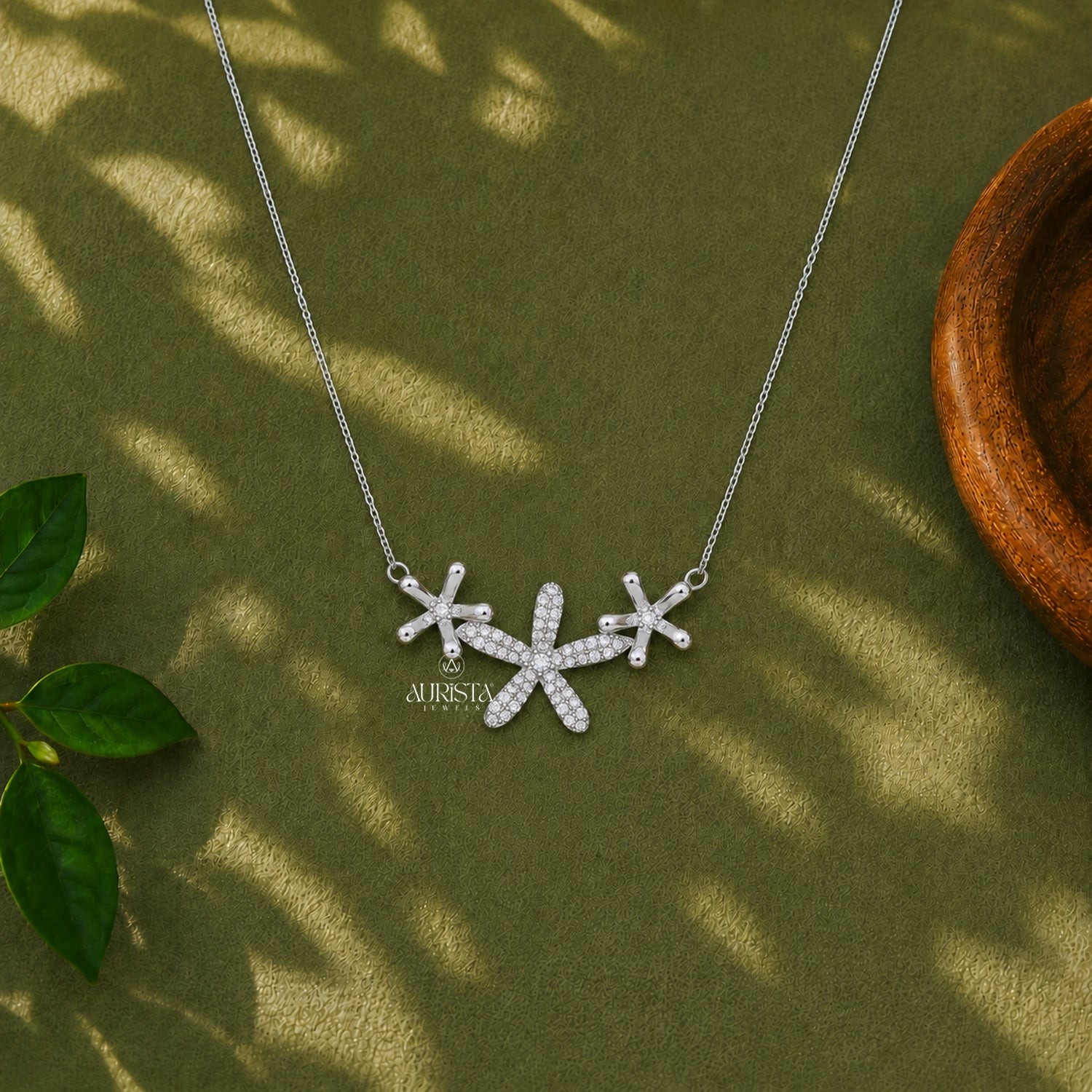 Moissanite Starburst Necklace, Silver Floral Pendant, Dainty Diamond Cluster Jewelry