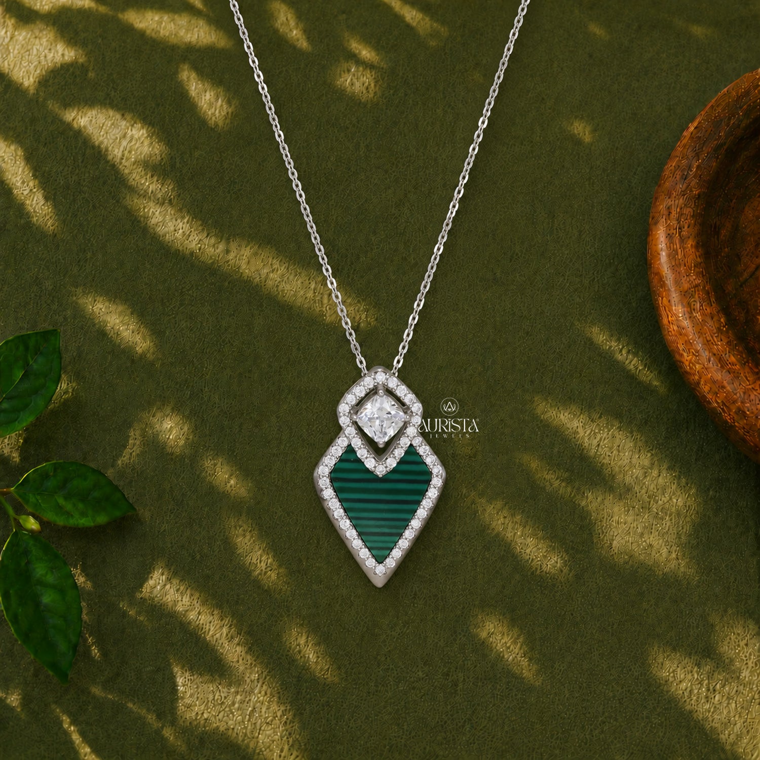 Malachite Jewelry Set Moissanite Necklace Stud Earrings Geometric Silver Gift Her
