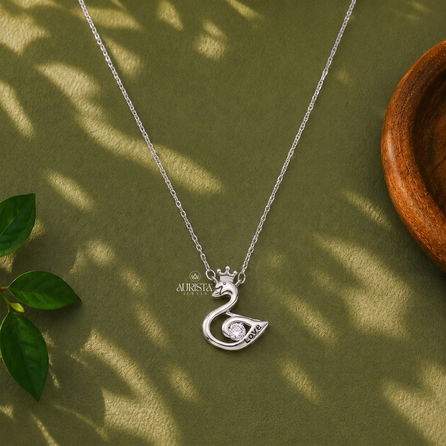 Swan Moissanite Pendant, Silver Love Necklace, Dainty Crown Swan Diamond Jewelry Gift