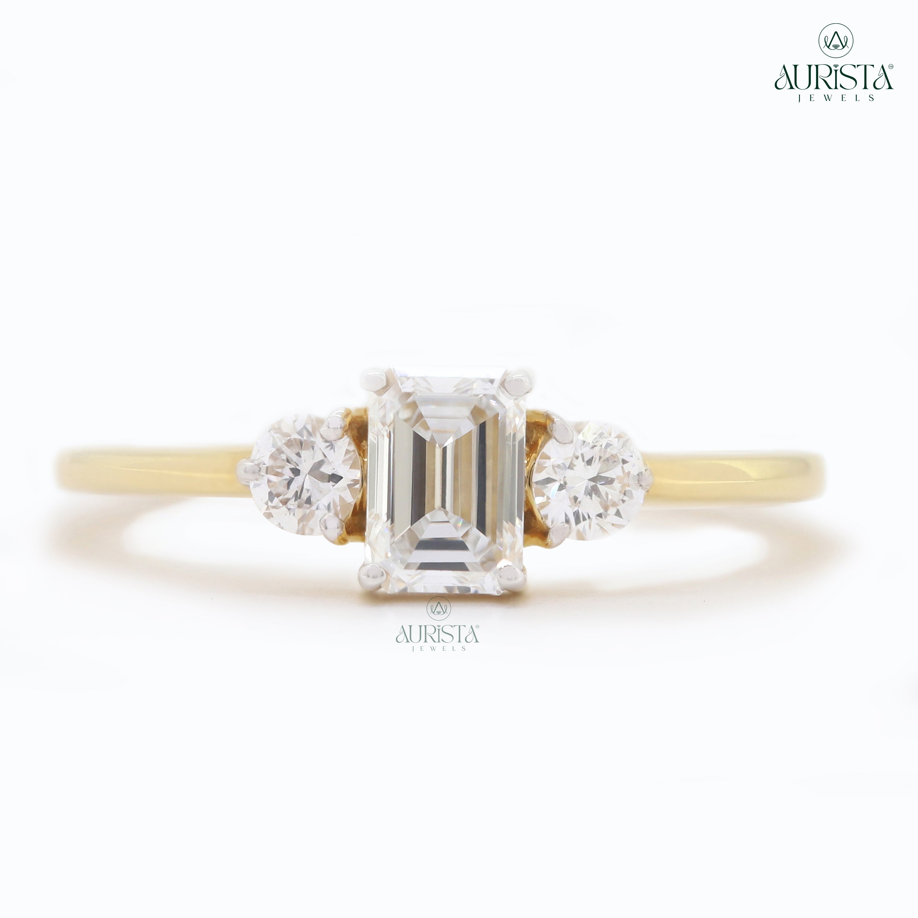 Hold Forever Close- Yellow Gold Band with Emerald White Diamond