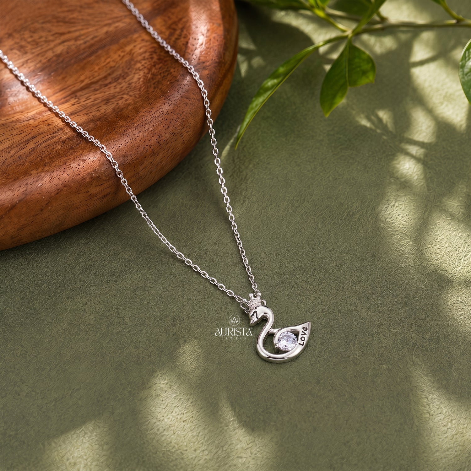 Swan Moissanite Pendant, Silver Love Necklace, Dainty Crown Swan Diamond Jewelry Gift