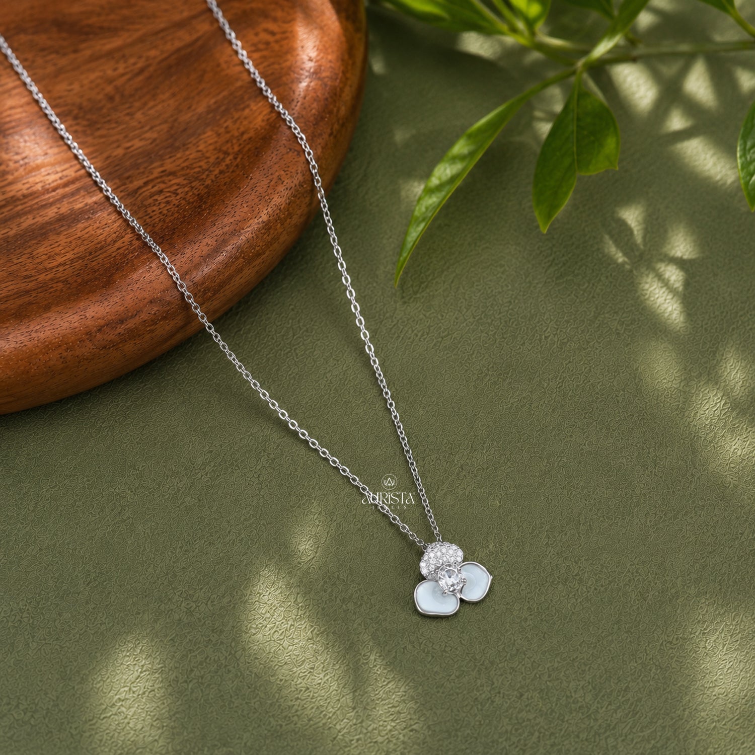 Floral Moissanite Necklace Silver Flower Pendant Mother of Pearl Bridal Jewelry Gift