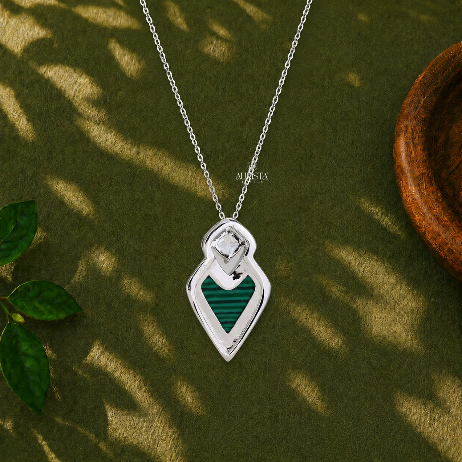 Malachite Jewelry Set Moissanite Necklace Stud Earrings Geometric Silver Gift Her