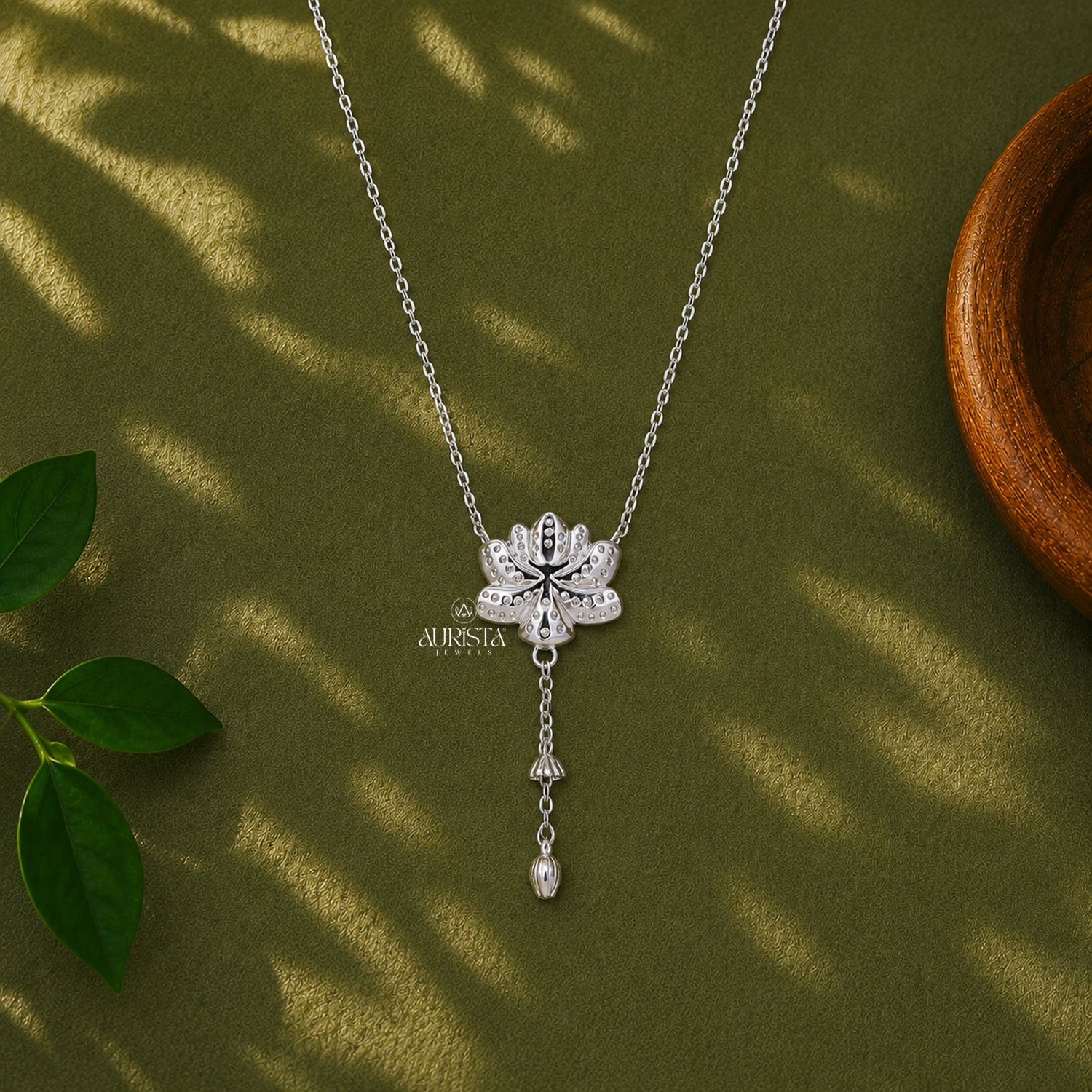 Moissanite Lotus Pendant, Silver Diamond Floral Necklace, Dainty Drop Jewelry Gift