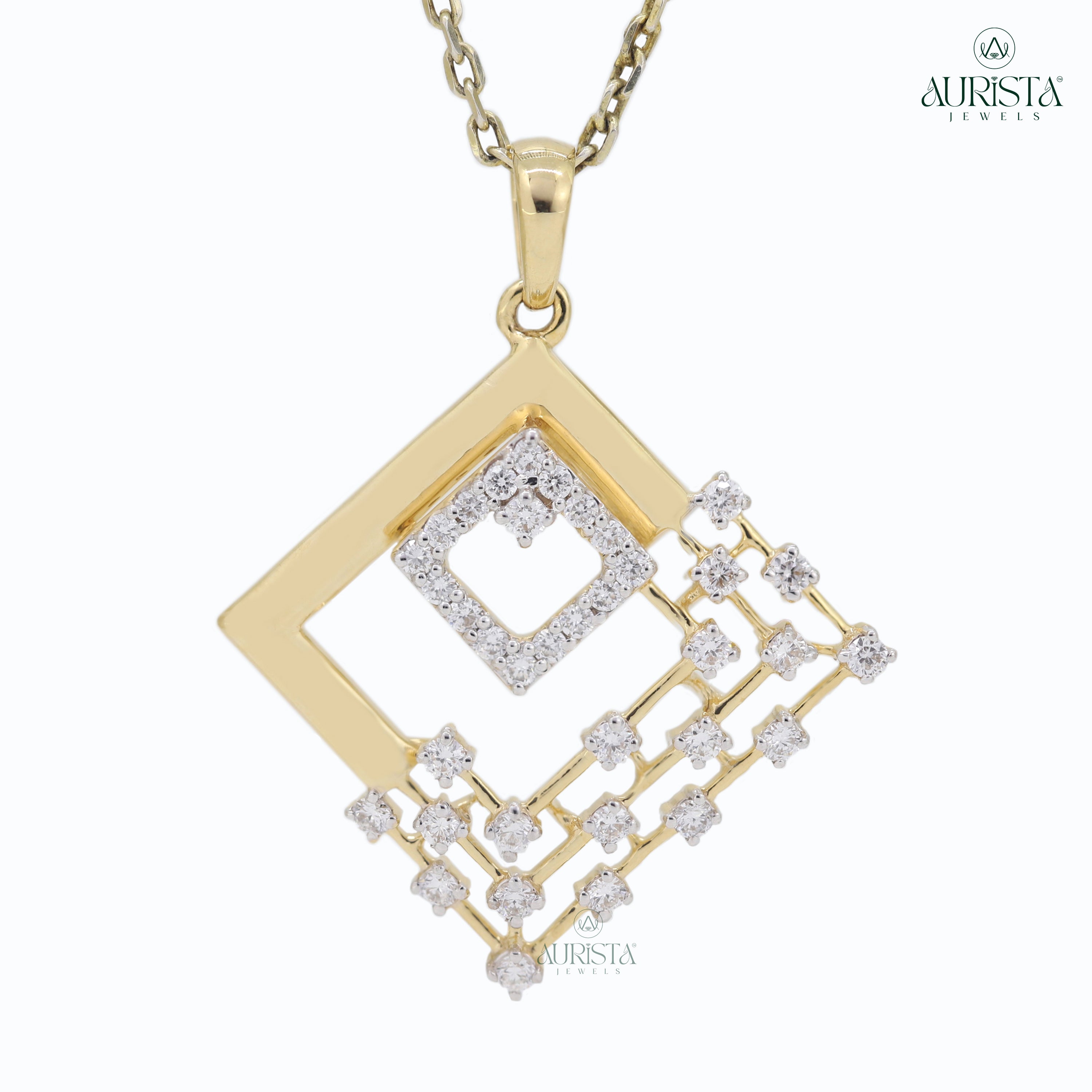 Geometric Floral Fusion – Yellow Gold Round Diamond Jewelry Set