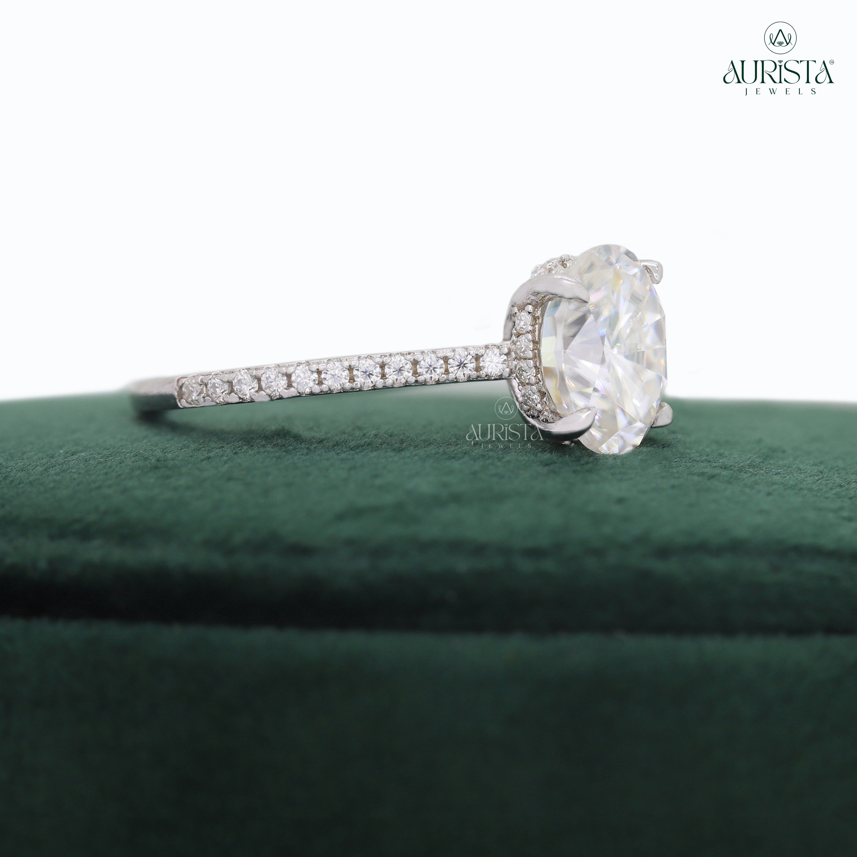 Oval Lab Grown Diamond Engagement Ring, Hidden Halo Pavé Setting, Bridal Ring