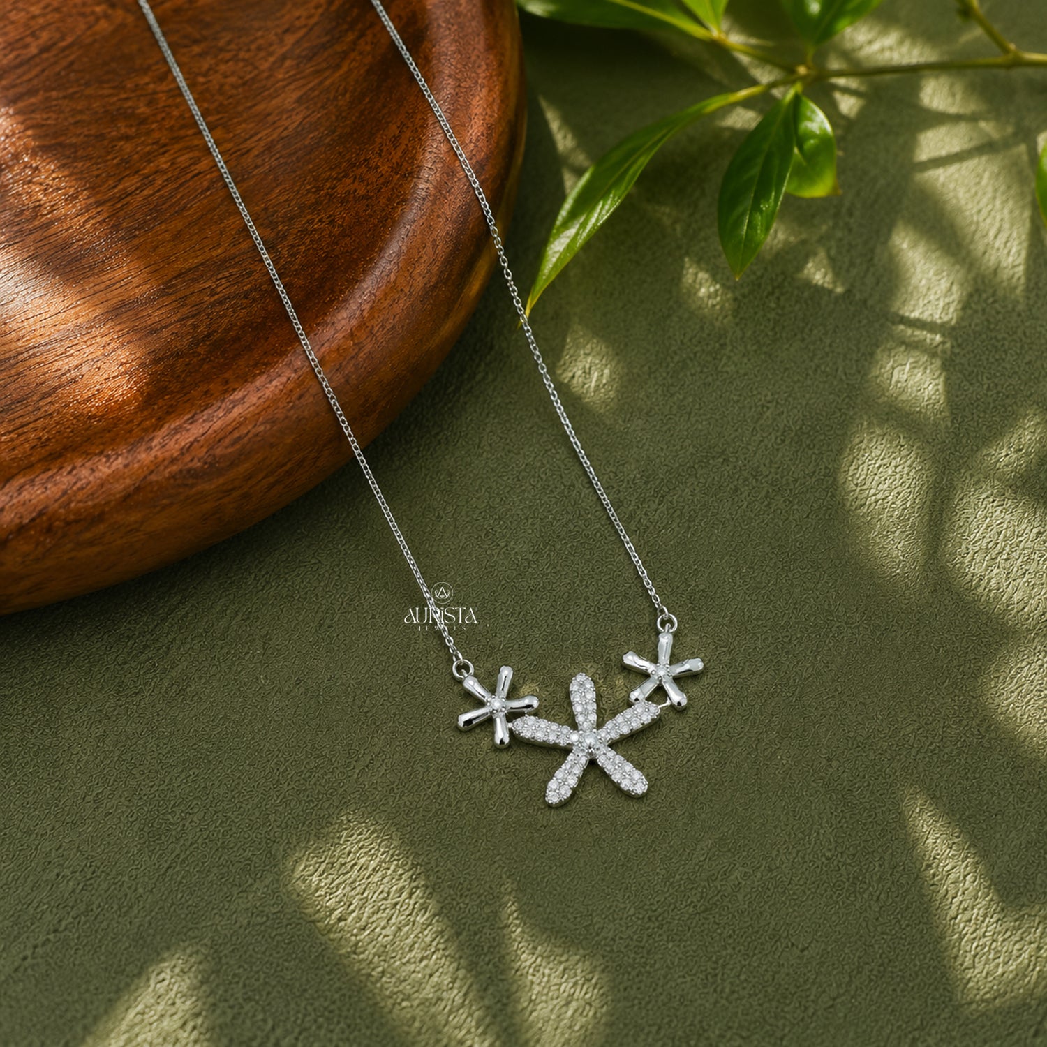 Moissanite Starburst Necklace, Silver Floral Pendant, Dainty Diamond Cluster Jewelry