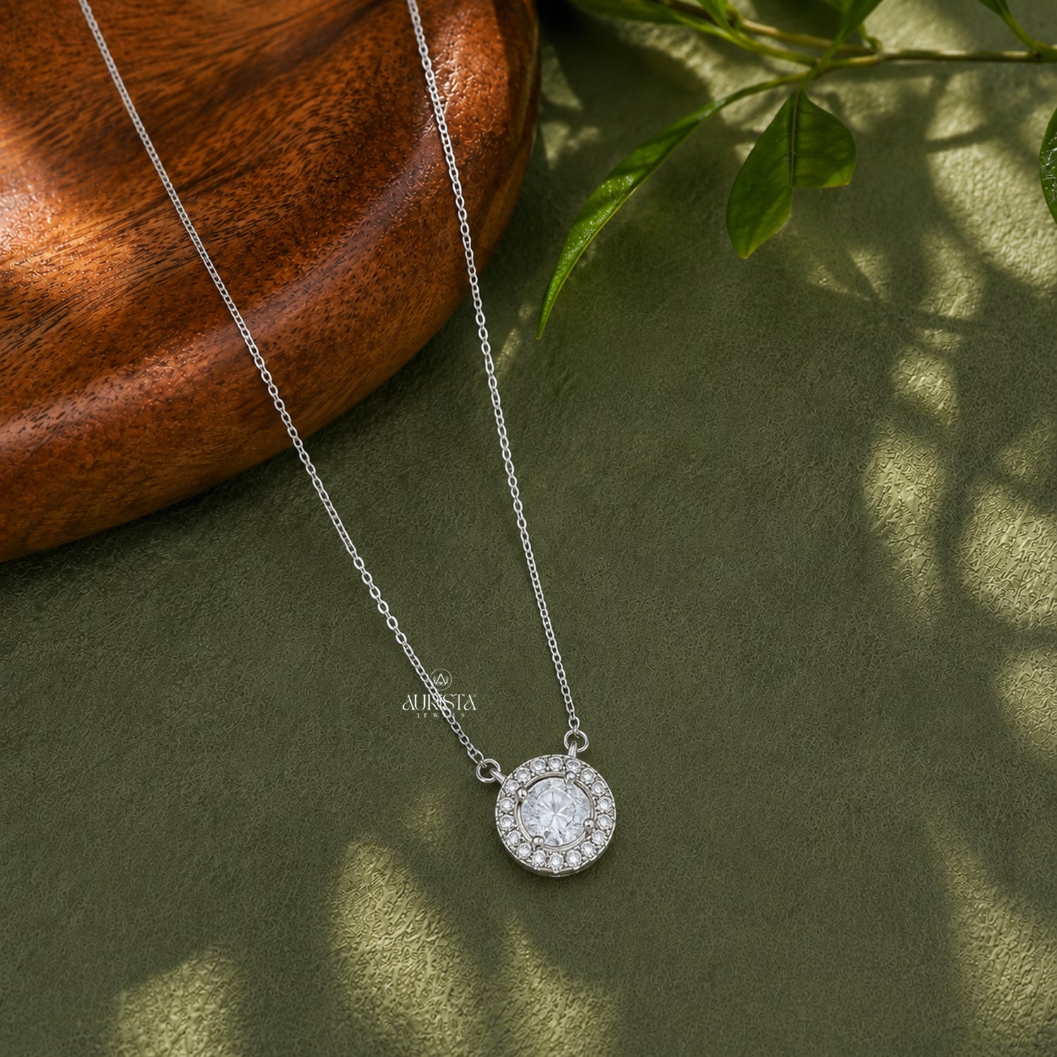 Round Moissanite Halo Pendant, Silver Diamond Necklace, Minimalist Bridal Jewelry Gift