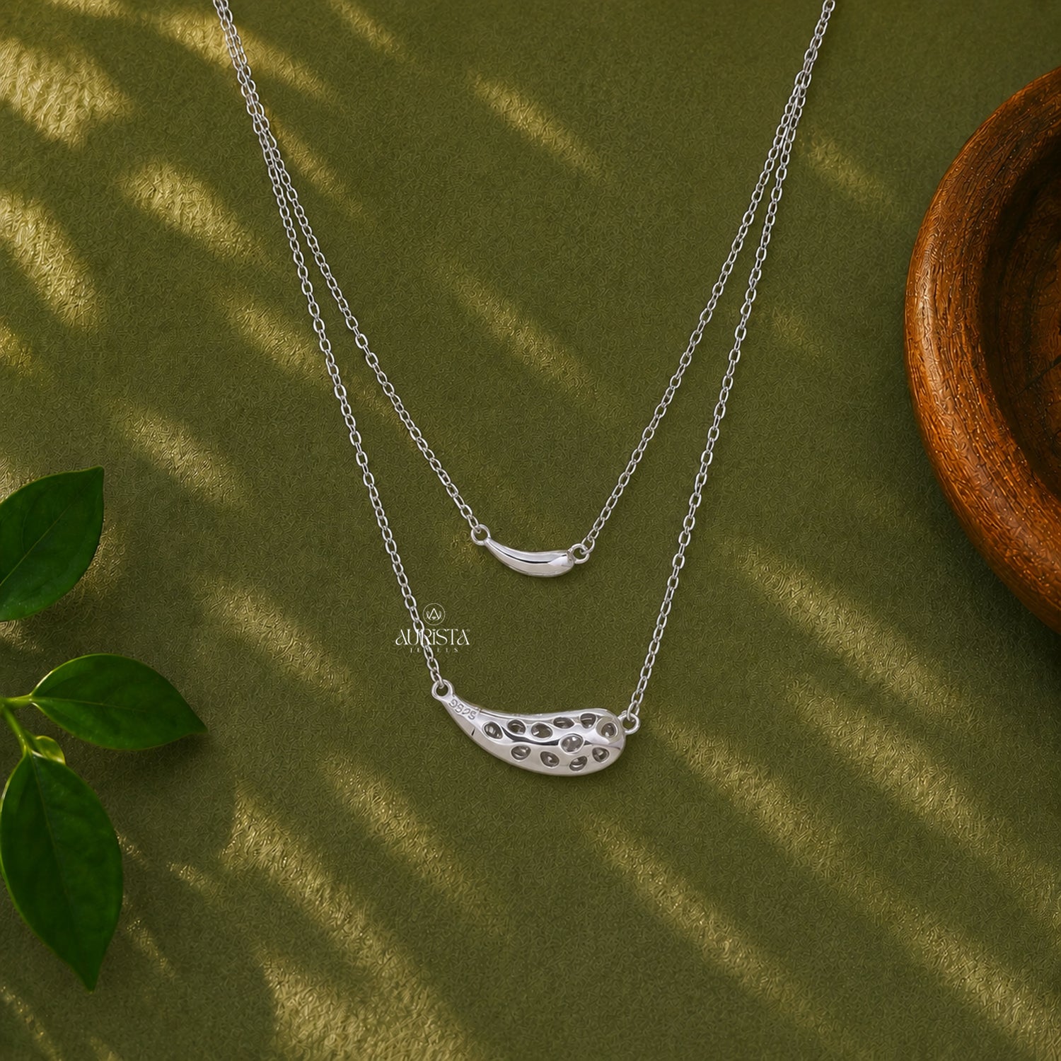 Double Strand Moissanite Necklace Layered Silver Teardrop Pendant Minimalist Jewelry