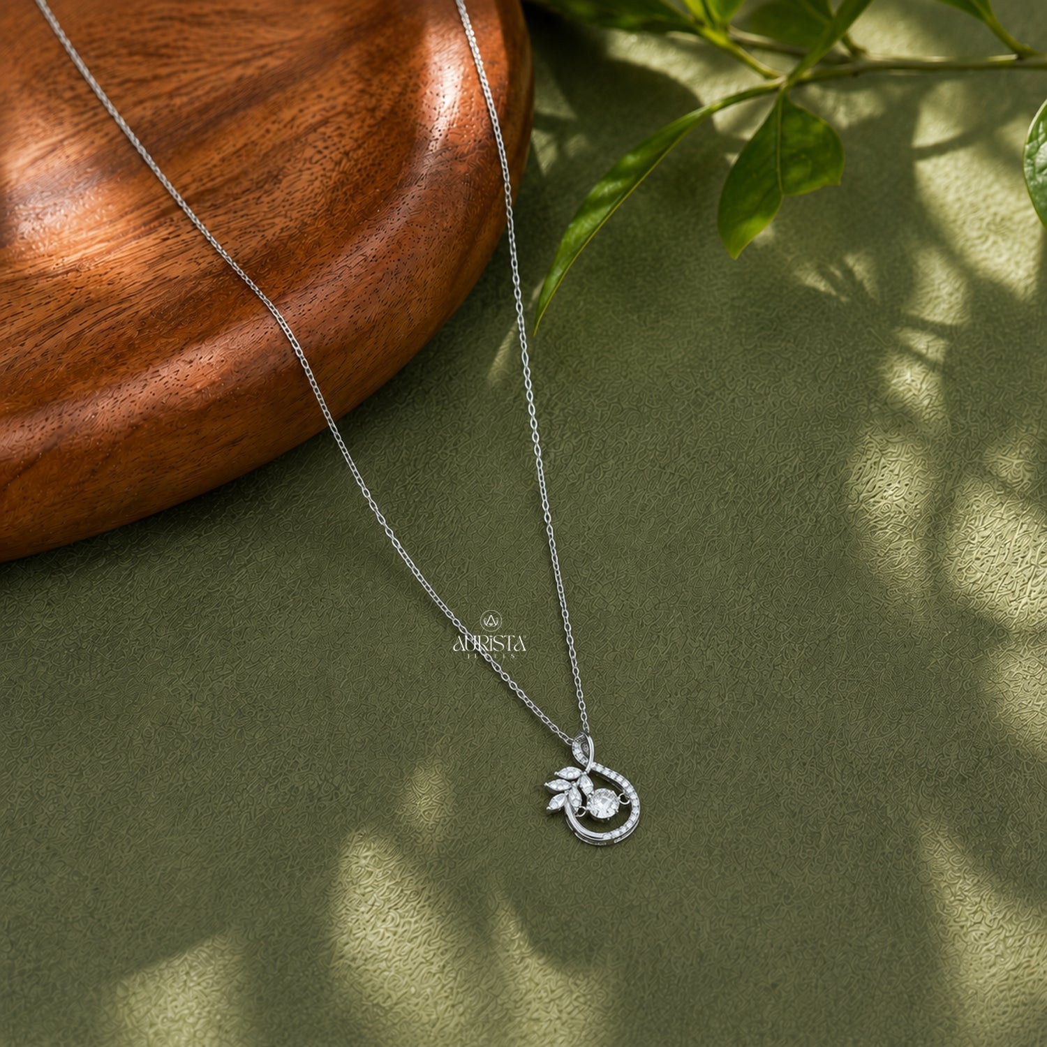Floral Moissanite Necklace Silver Leaf Pendant Dainty Solitaire Jewelry Gift For Her