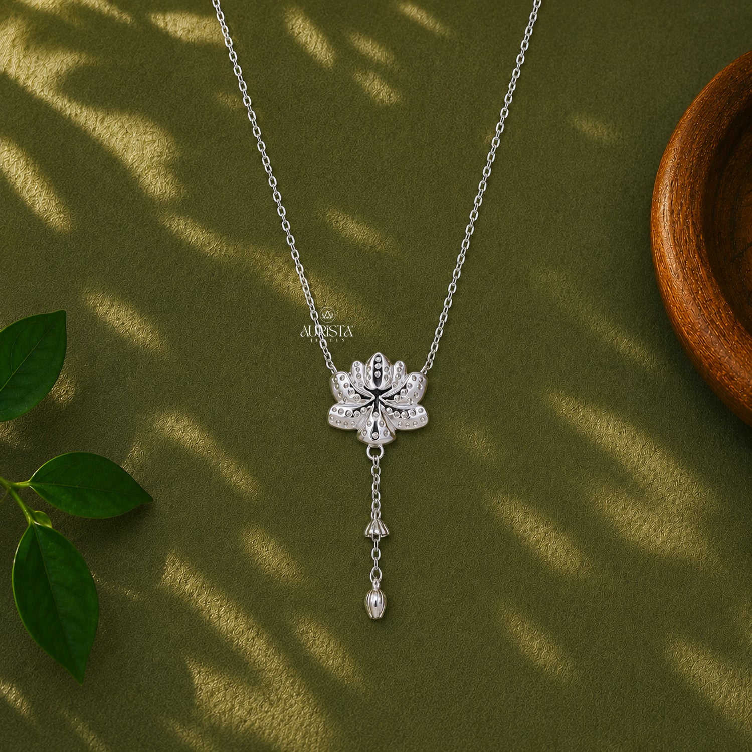 Moissanite Lotus Pendant, Silver Diamond Floral Necklace, Dainty Drop Jewelry Gift