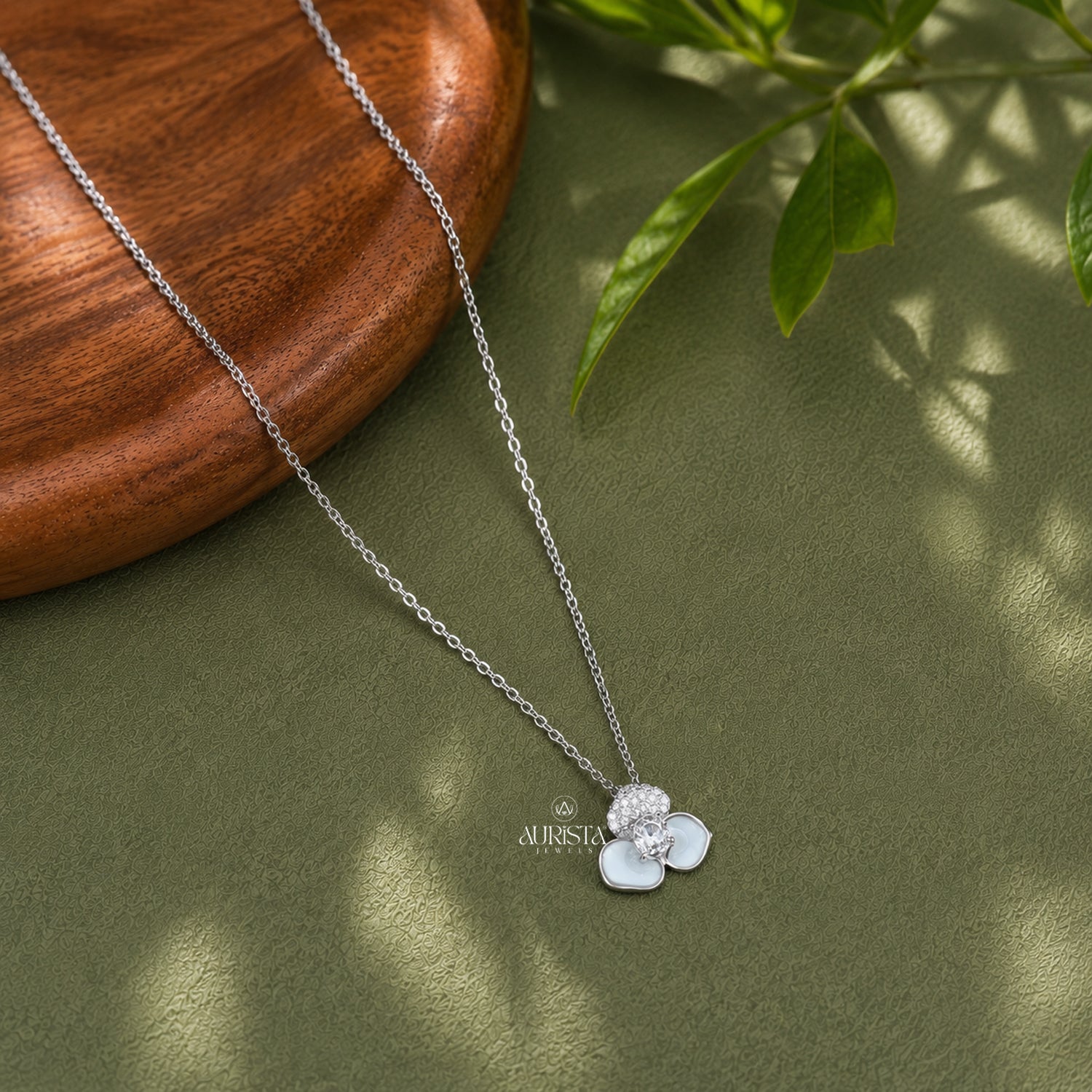 Floral Moissanite Necklace Silver Flower Pendant Mother of Pearl Bridal Jewelry Gift