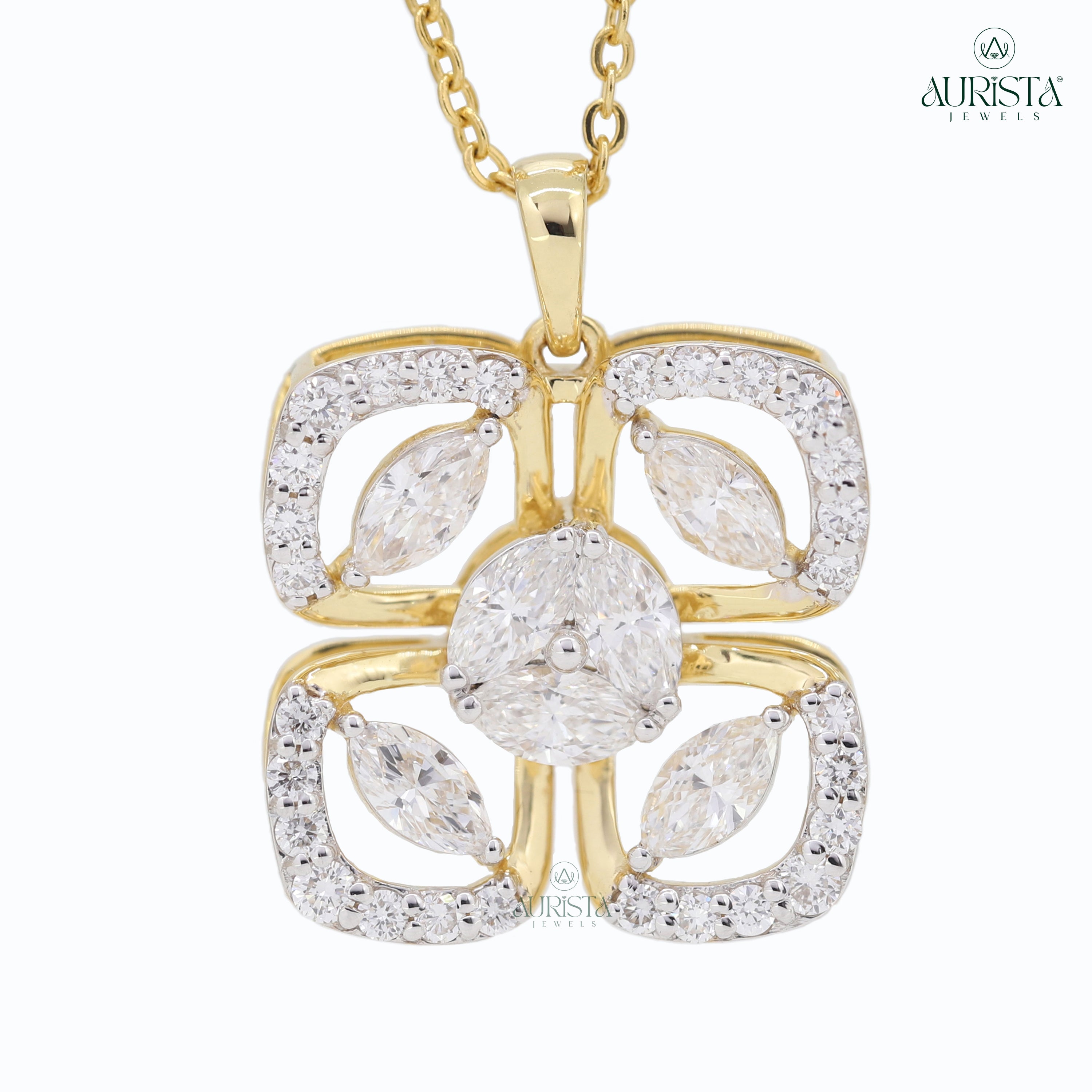 Dazzling Bloom – Yellow Gold Cluster Diamond Jewelry Set