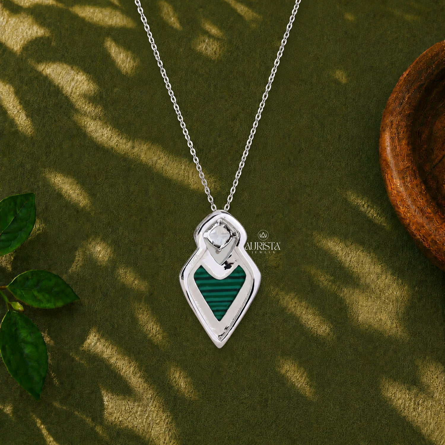 Malachite Jewelry Set Moissanite Necklace Stud Earrings Geometric Silver Gift Her