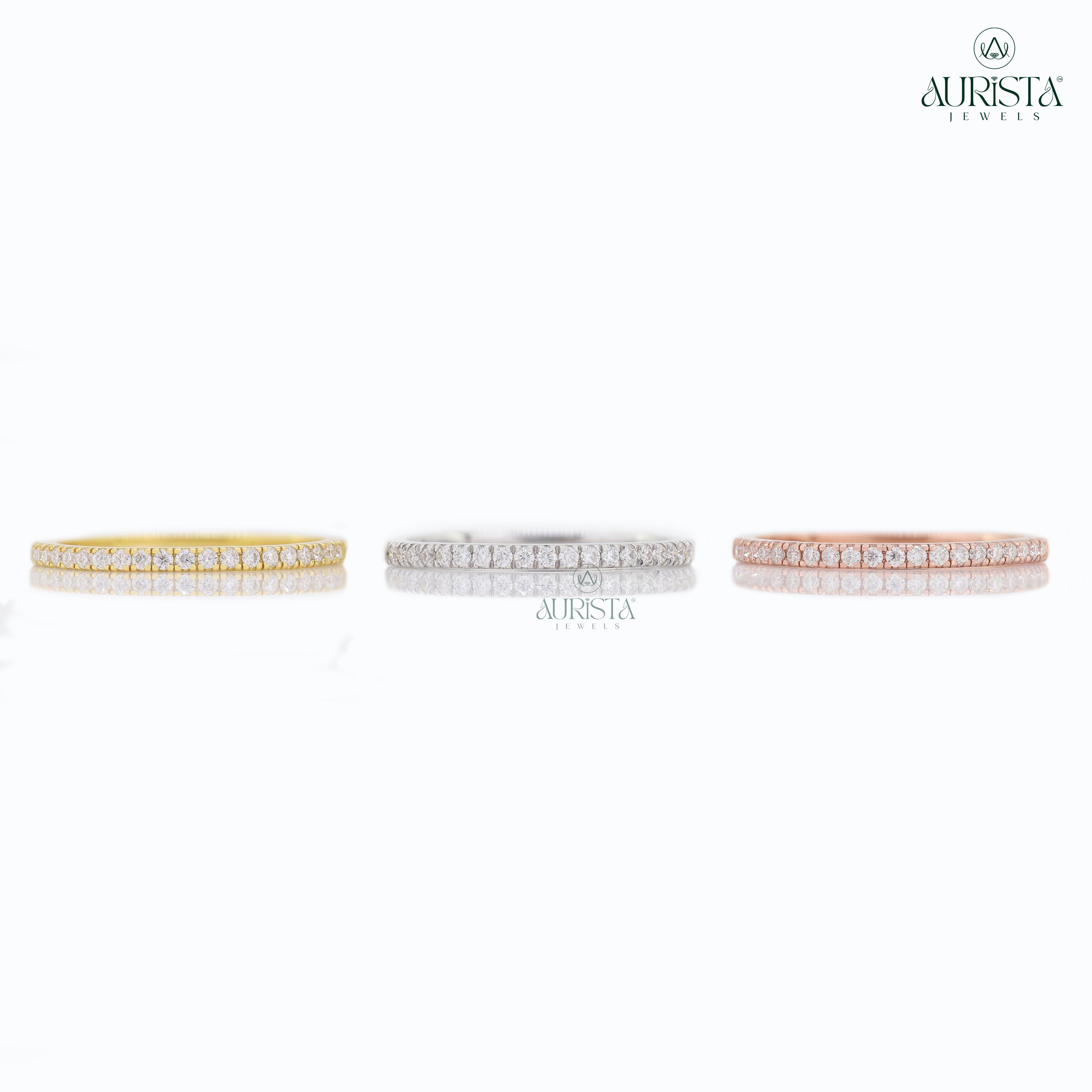 Pure Glow- White,Rose and Yellow Gold Band with Round Diamond