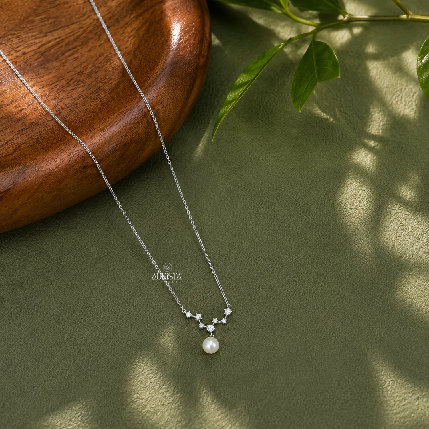 Pearl and Moissanite Necklace, Dainty Silver Floral Pendant, Minimalist Bridal Gift