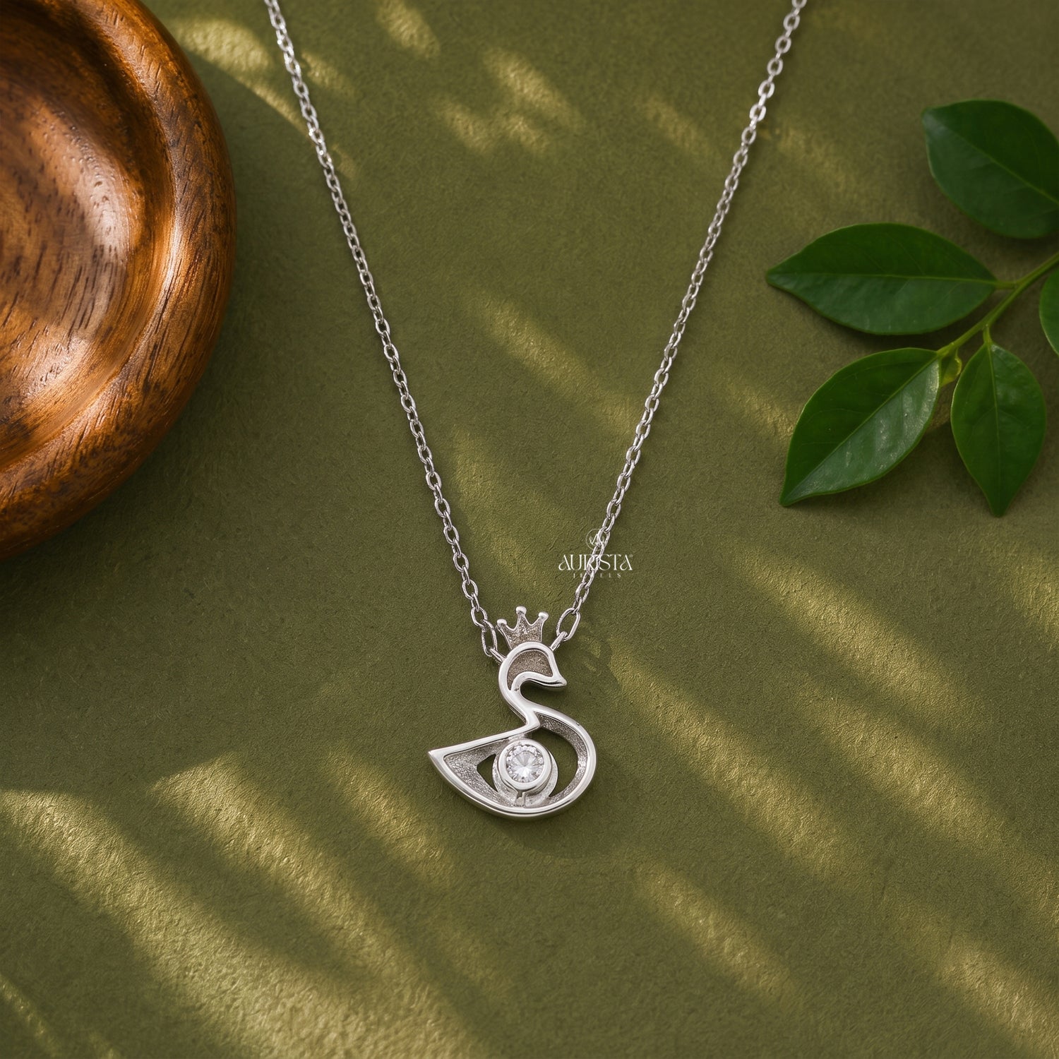 Swan Moissanite Pendant, Silver Love Necklace, Dainty Crown Swan Diamond Jewelry Gift