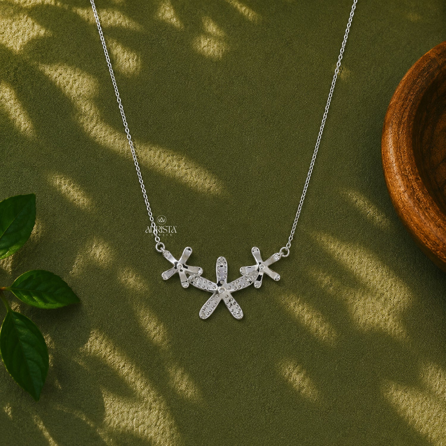 Moissanite Starburst Necklace, Silver Floral Pendant, Dainty Diamond Cluster Jewelry