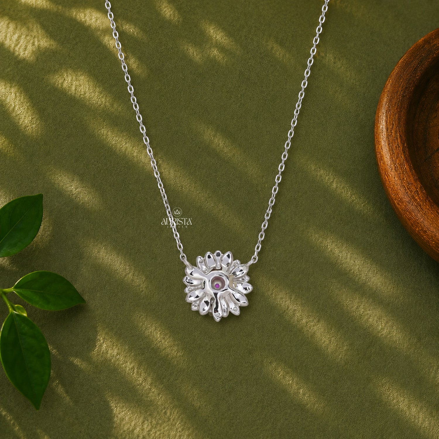 Sunflower Moissanite Necklace, Enamel Floral Pendant, Silver Daisy Jewelry Gift