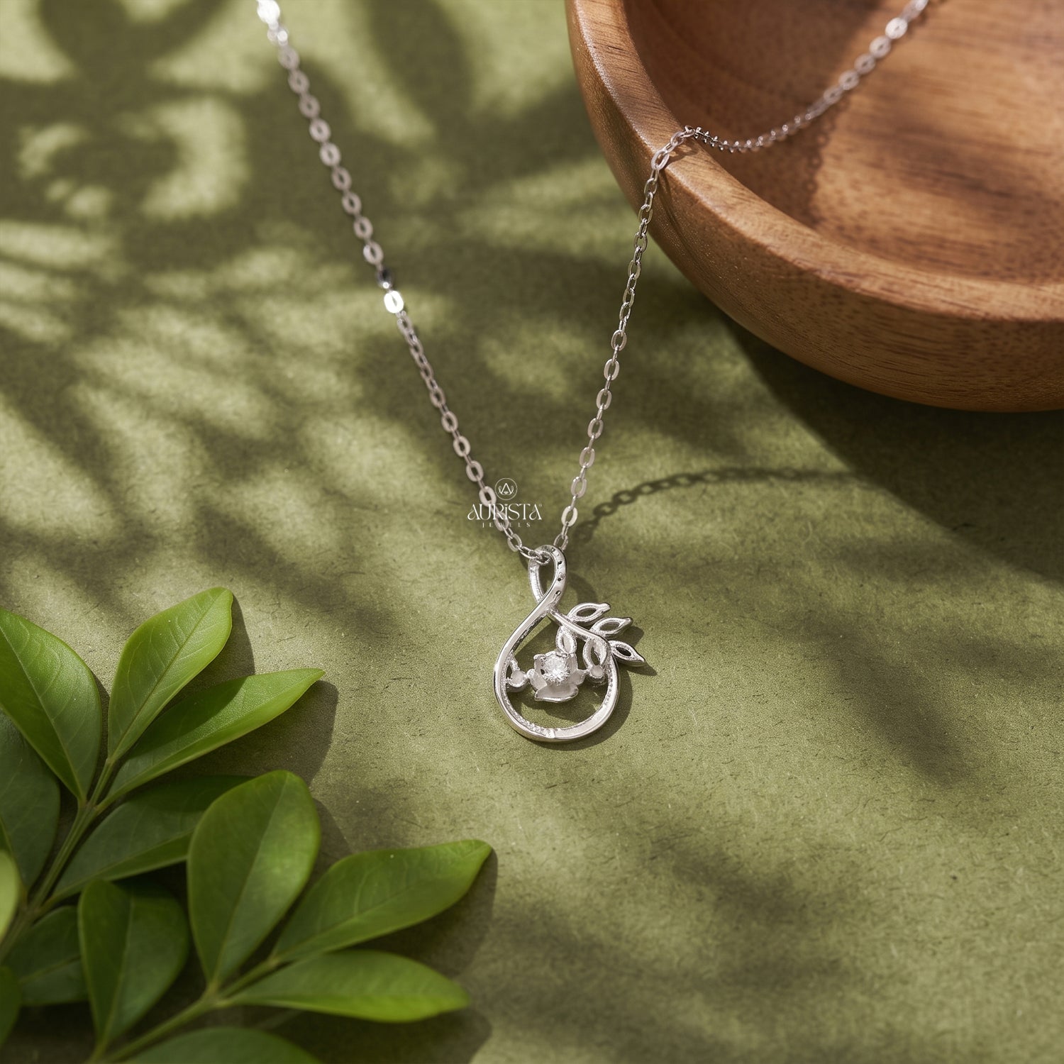 Floral Moissanite Necklace Silver Leaf Pendant Dainty Solitaire Jewelry Gift For Her