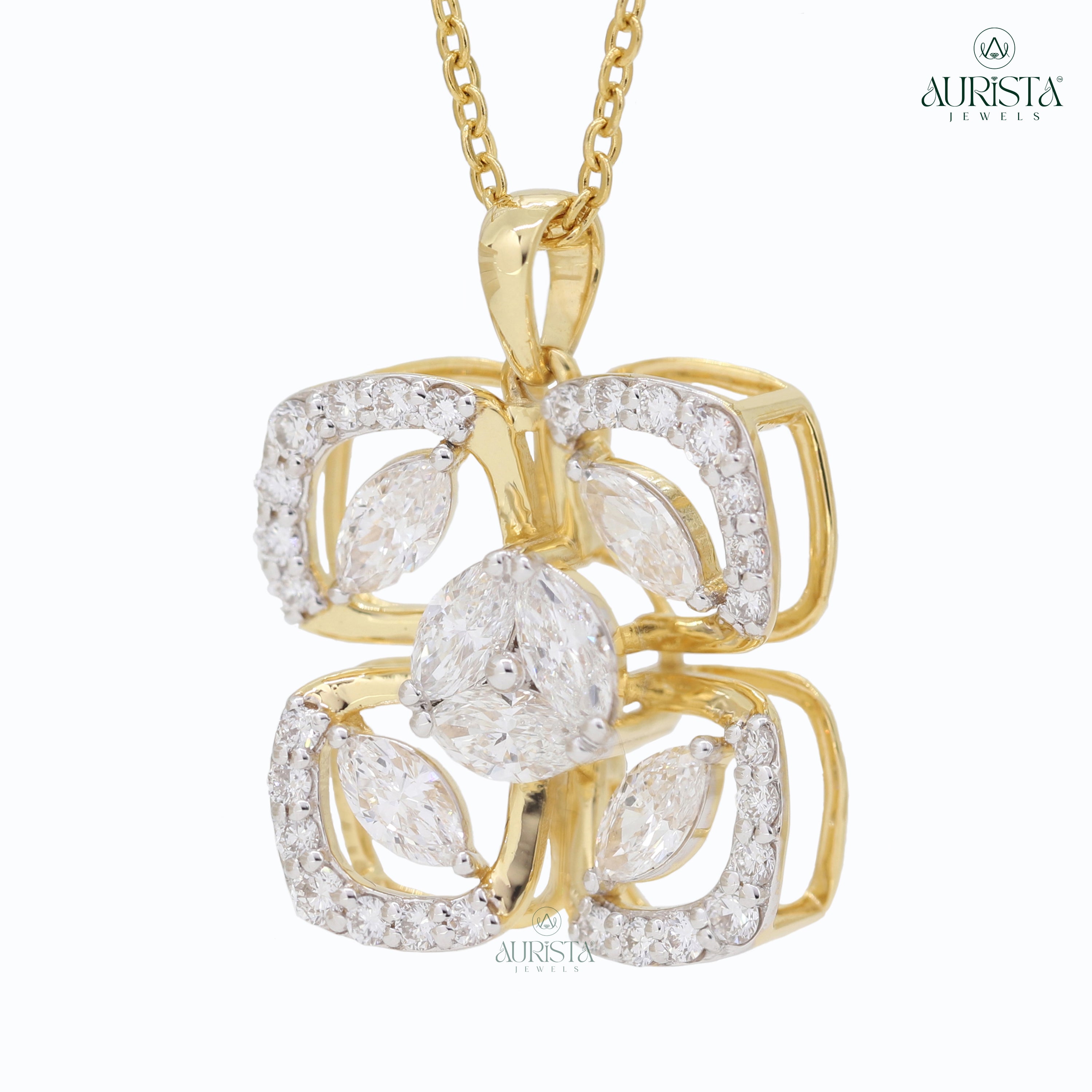 Dazzling Bloom – Yellow Gold Cluster Diamond Jewelry Set