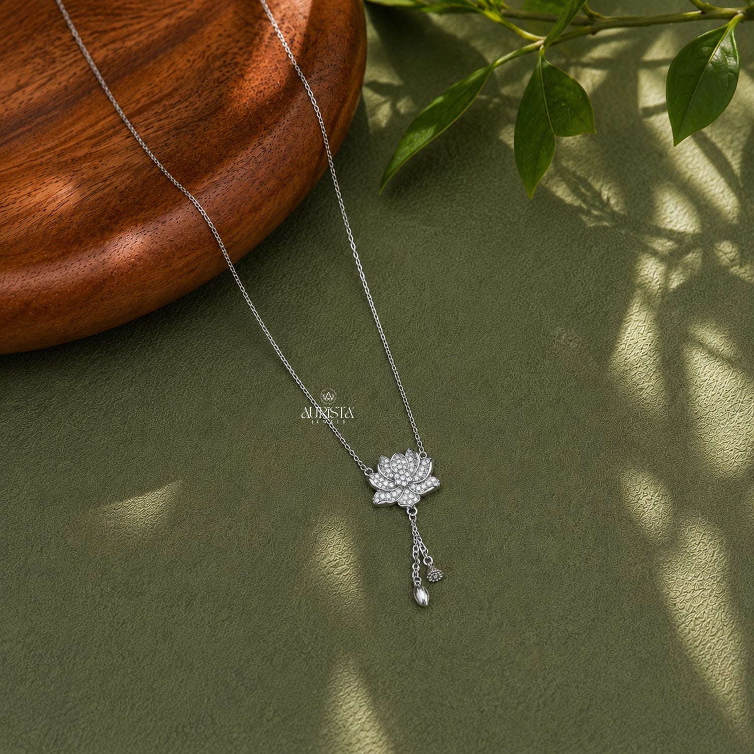 Moissanite Lotus Pendant, Silver Diamond Floral Necklace, Dainty Drop Jewelry Gift