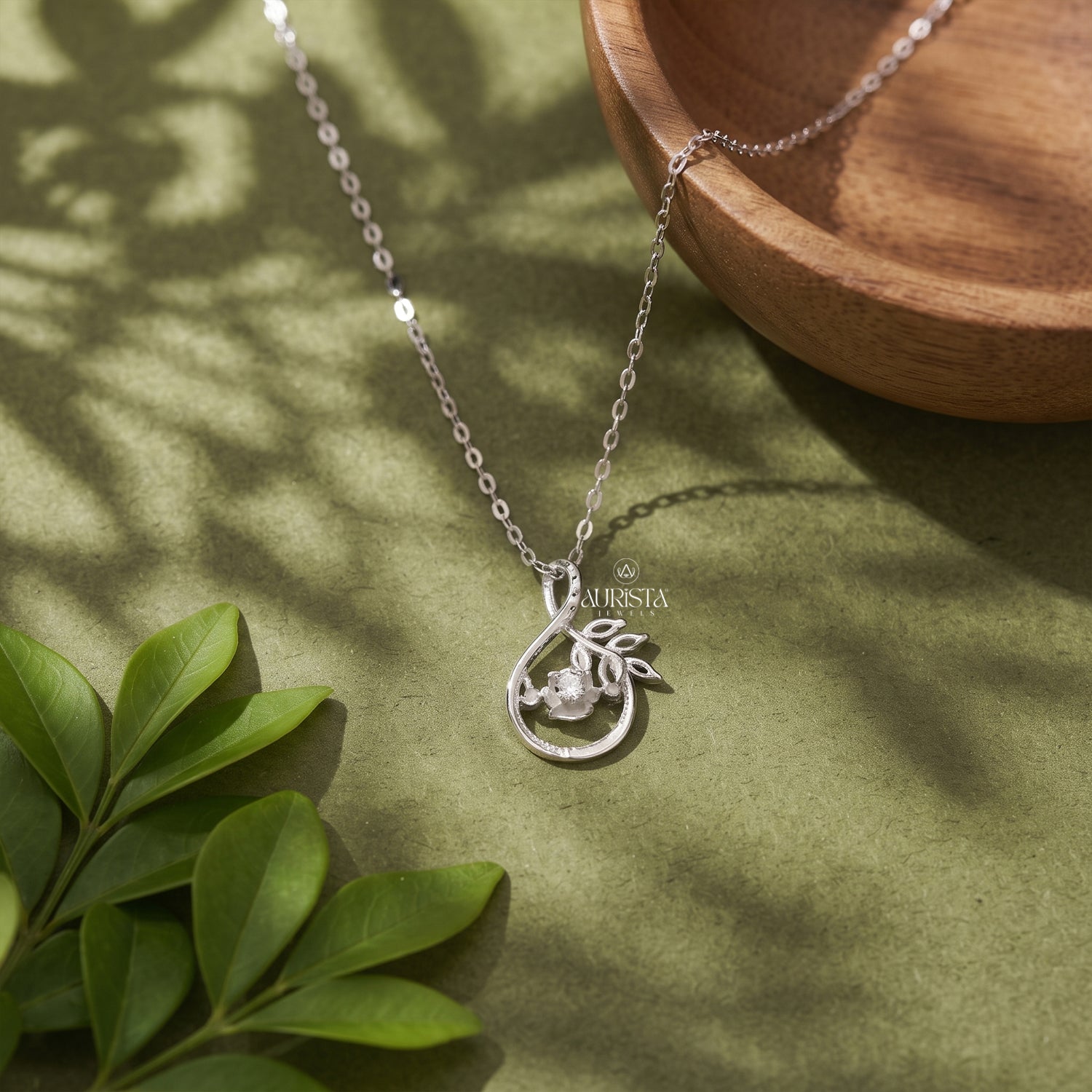 Floral Moissanite Necklace Silver Leaf Pendant Dainty Solitaire Jewelry Gift For Her