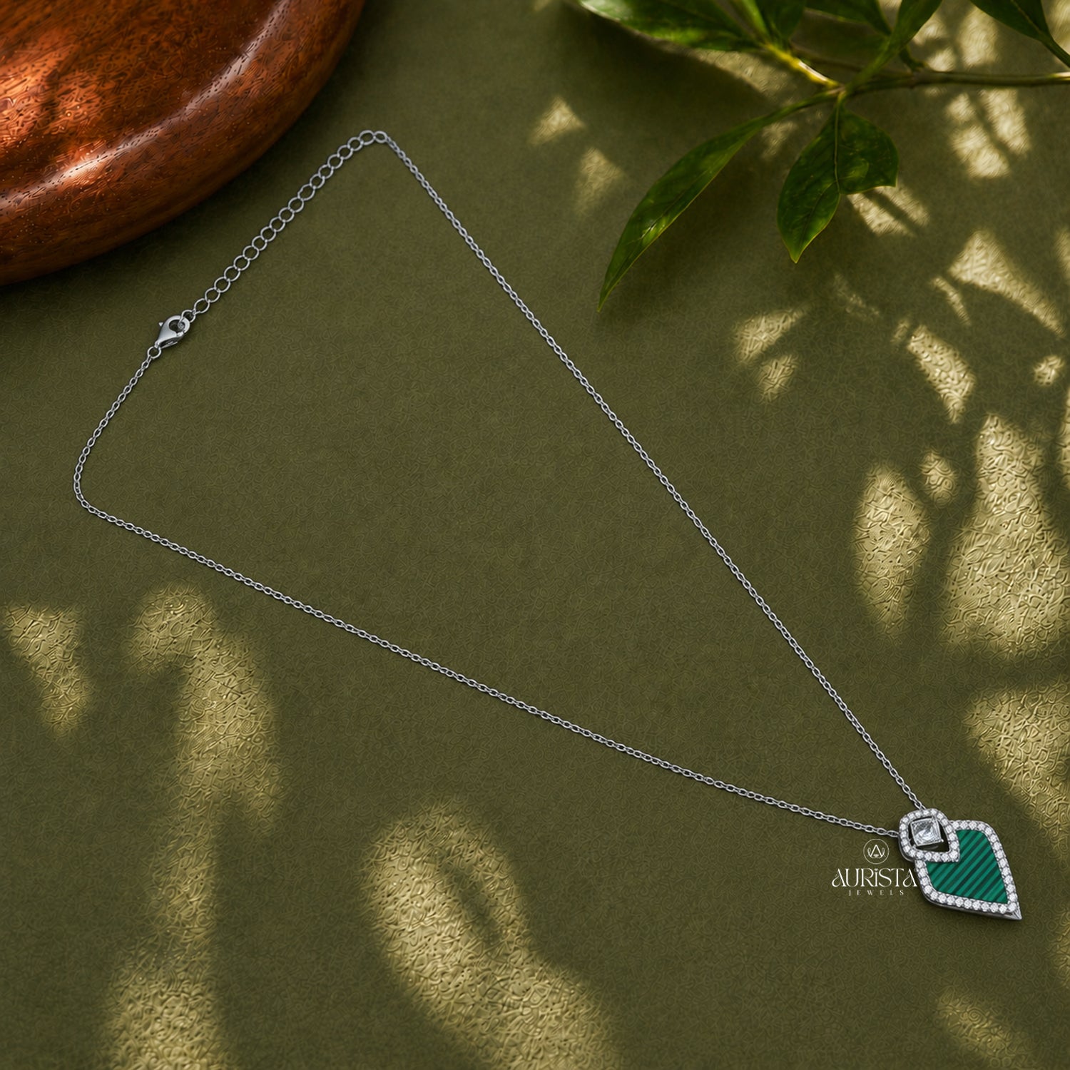 Malachite Jewelry Set Moissanite Necklace Stud Earrings Geometric Silver Gift Her