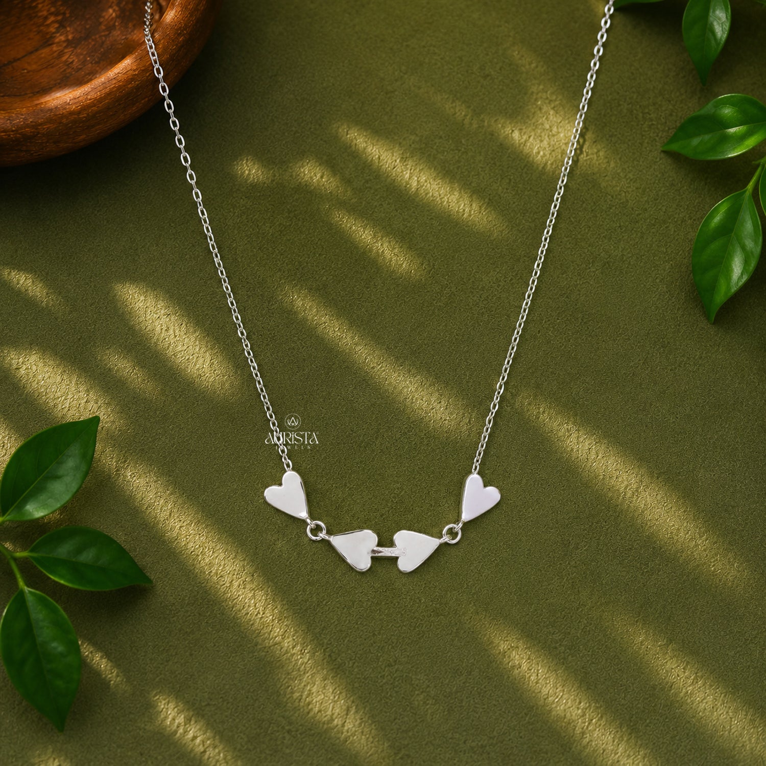 Malachite Heart Necklace, Green Stone Silver Chain, Minimalist Moissanite Gift Idea