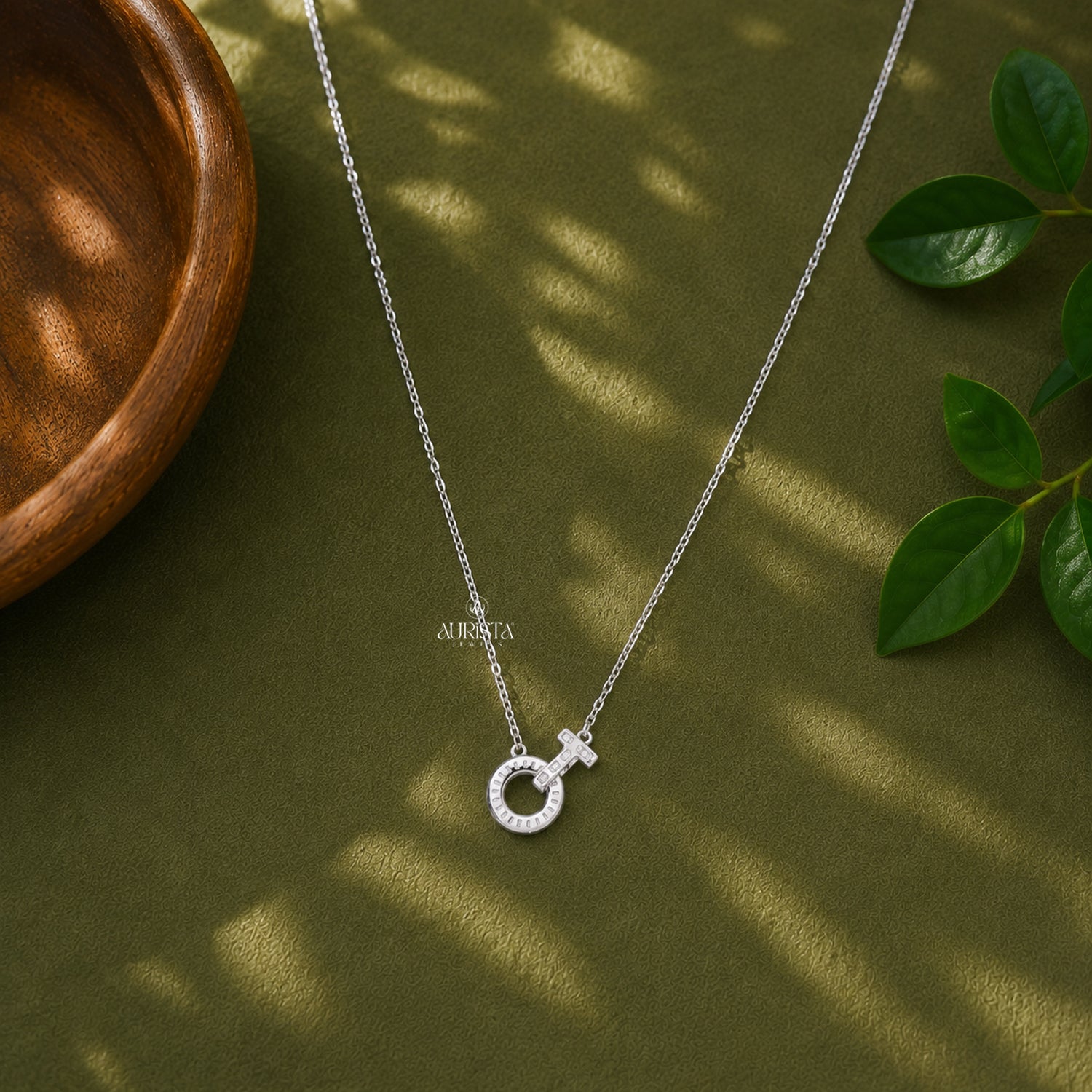 Baguette Moissanite Circle Pendant, Geometric Silver Necklace, Modern Statement Gift