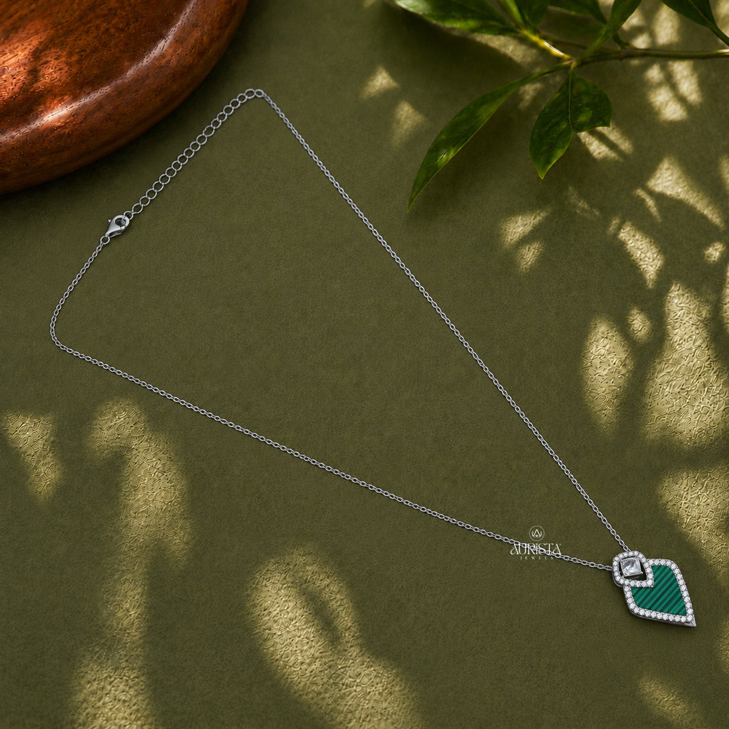Malachite Jewelry Set Moissanite Necklace Stud Earrings Geometric Silver Gift Her
