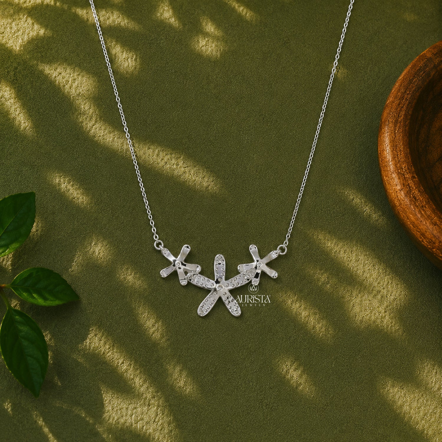 Moissanite Starburst Necklace, Silver Floral Pendant, Dainty Diamond Cluster Jewelry
