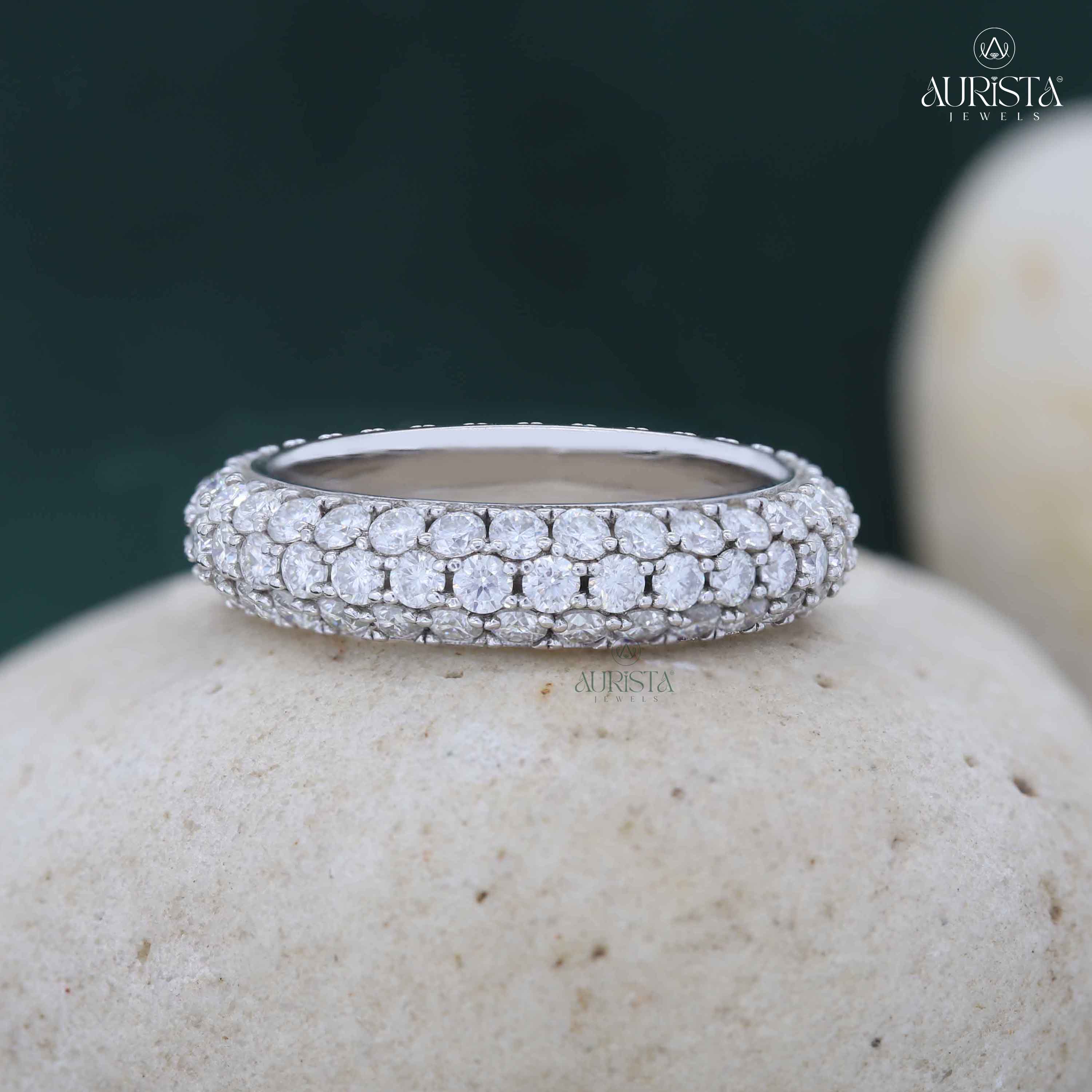Multi-Row Lab Grown Diamond Band, Round Cut Eternity Stackable Wedding Ring