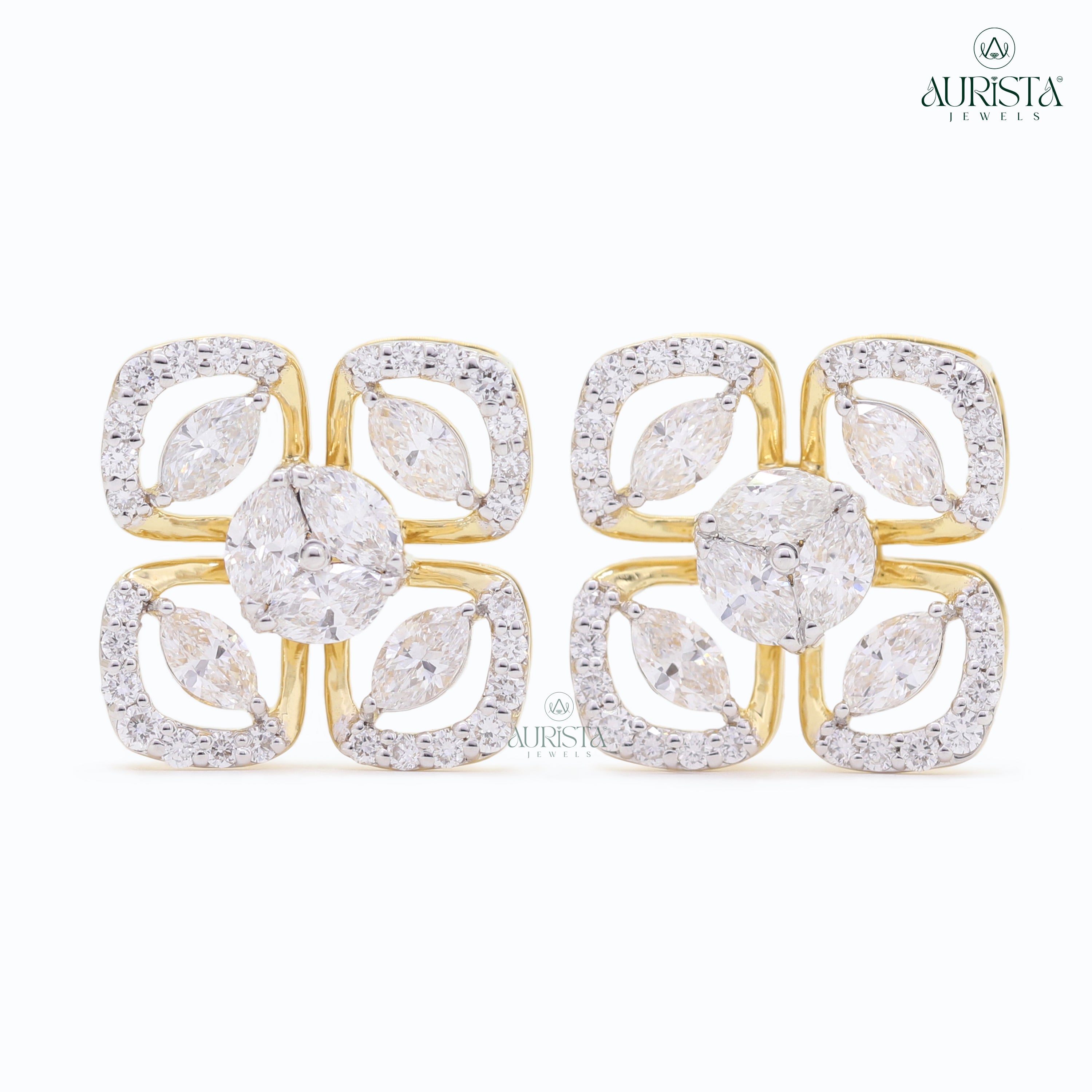 Dazzling Bloom – Yellow Gold Cluster Diamond Jewelry Set