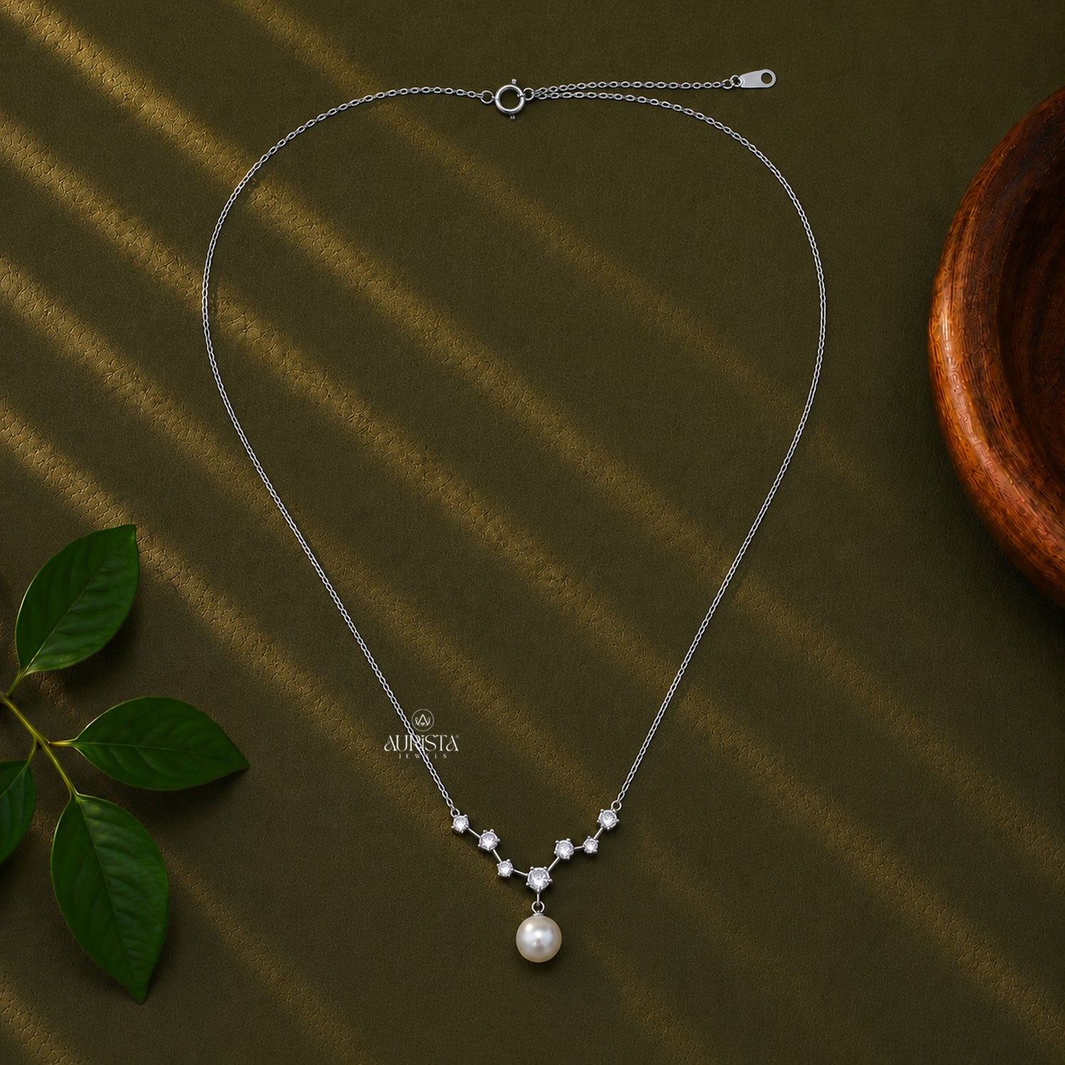 Pearl and Moissanite Necklace, Dainty Silver Floral Pendant, Minimalist Bridal Gift