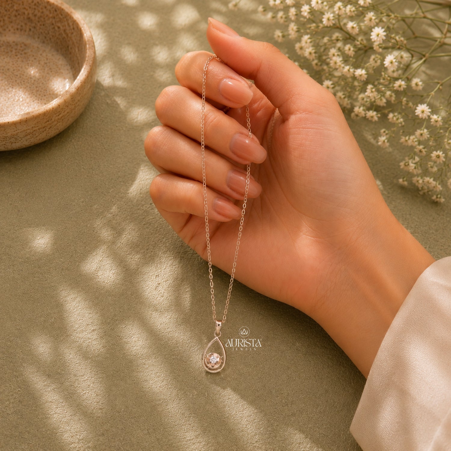Moissanite Teardrop Necklace, Rose Gold Solitaire Pendant, Minimalist Bridal Jewelry
