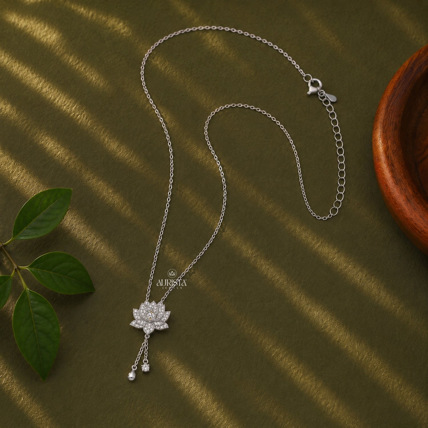 Moissanite Lotus Pendant, Silver Diamond Floral Necklace, Dainty Drop Jewelry Gift