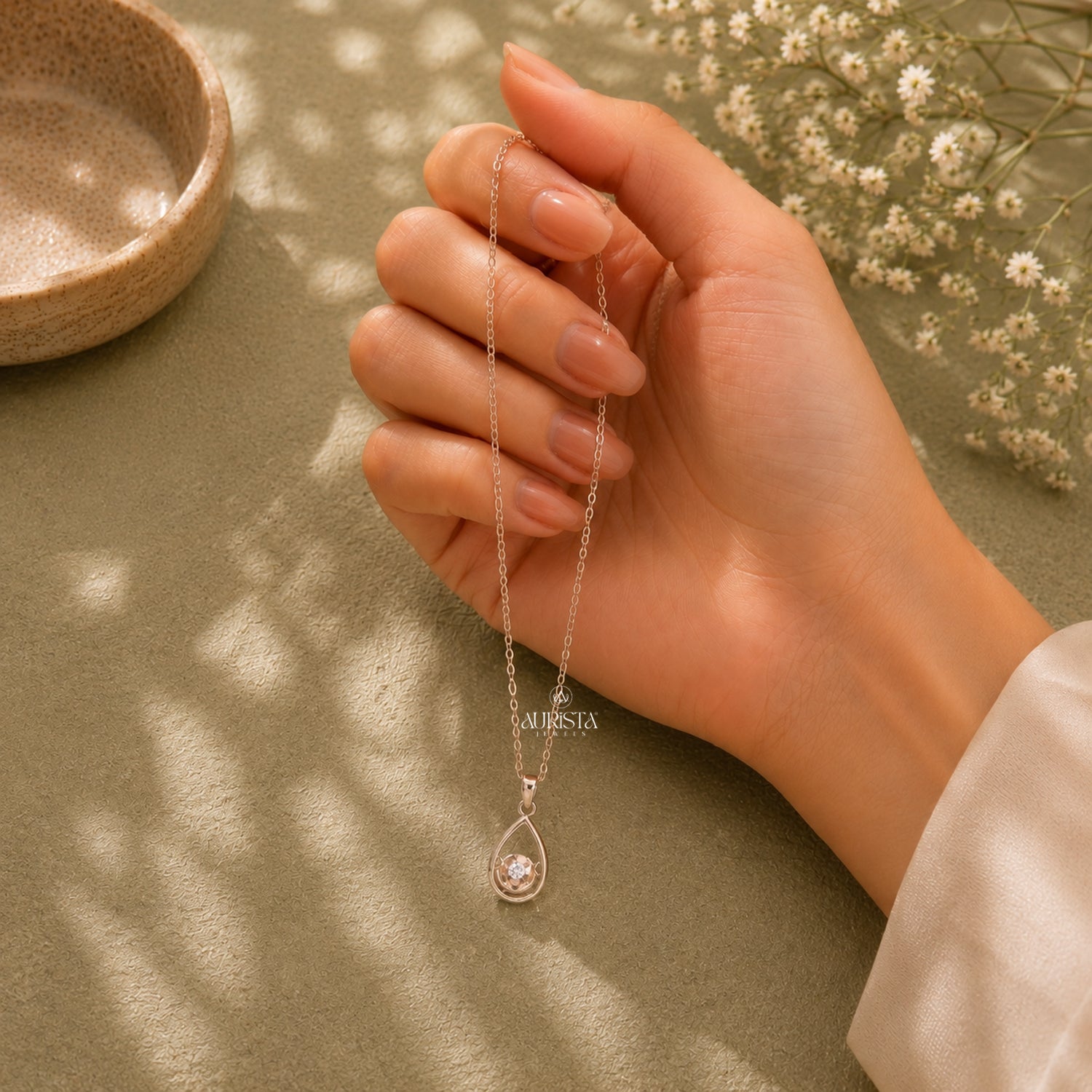 Moissanite Teardrop Necklace, Rose Gold Solitaire Pendant, Minimalist Bridal Jewelry