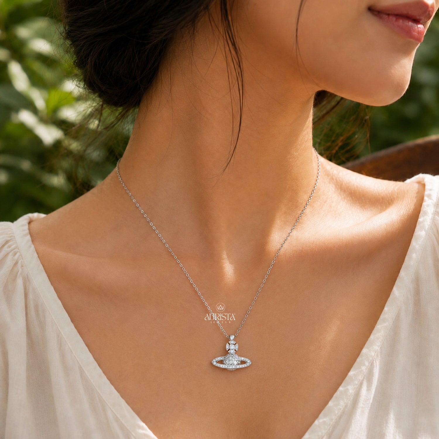 Saturn Planet Moissanite Necklace Dainty Silver Celestial Pendant Jewelry Gift Her