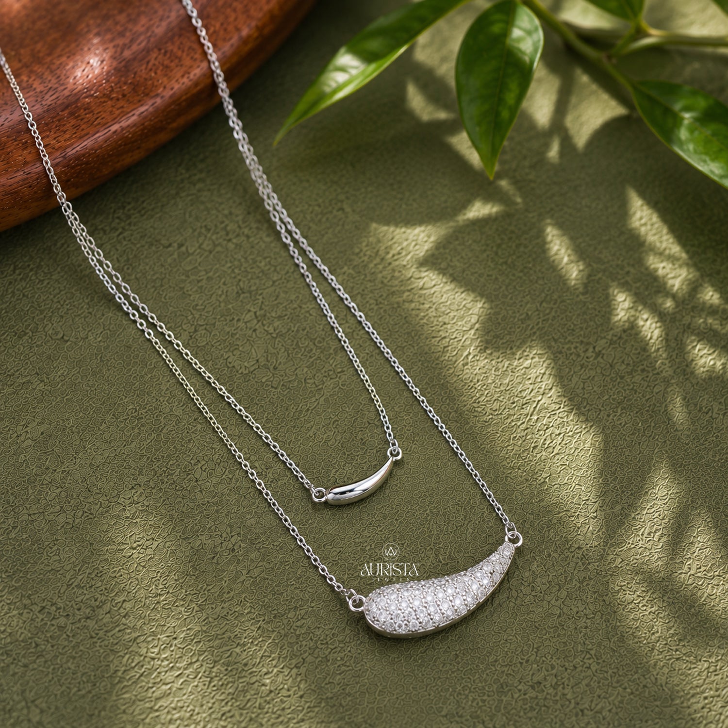 Double Strand Moissanite Necklace Layered Silver Teardrop Pendant Minimalist Jewelry