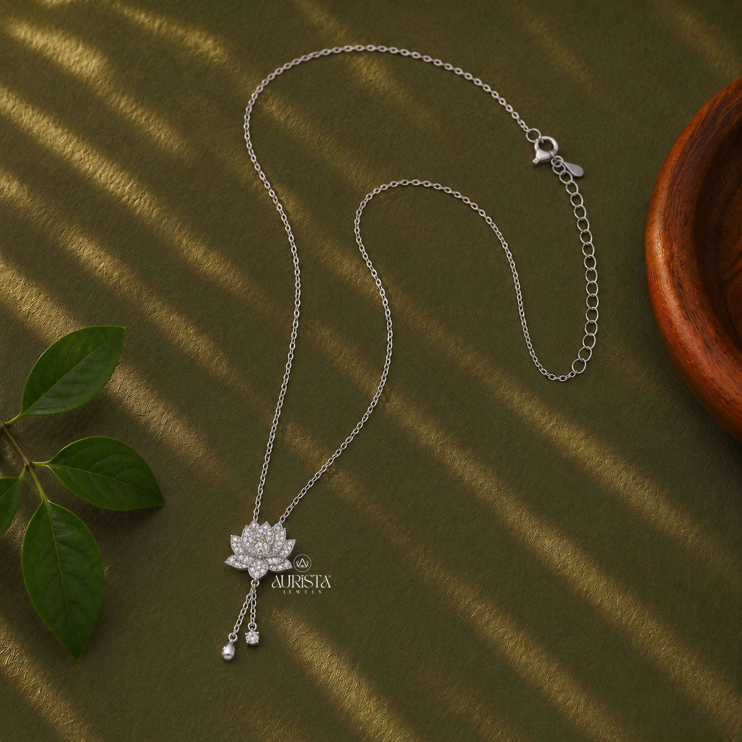Moissanite Lotus Pendant, Silver Diamond Floral Necklace, Dainty Drop Jewelry Gift