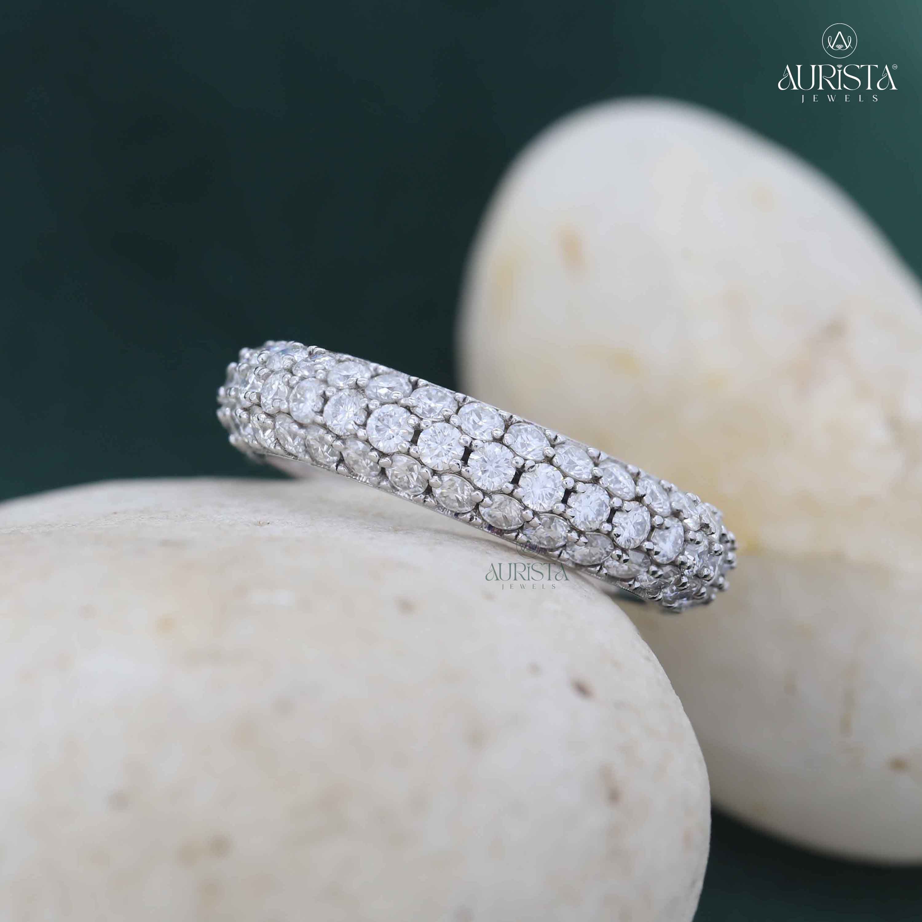 Multi-Row Lab Grown Diamond Band, Round Cut Eternity Stackable Wedding Ring